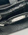 Michael Kors Black Leather Snake Embossed East West Hamilton Satchel Bag