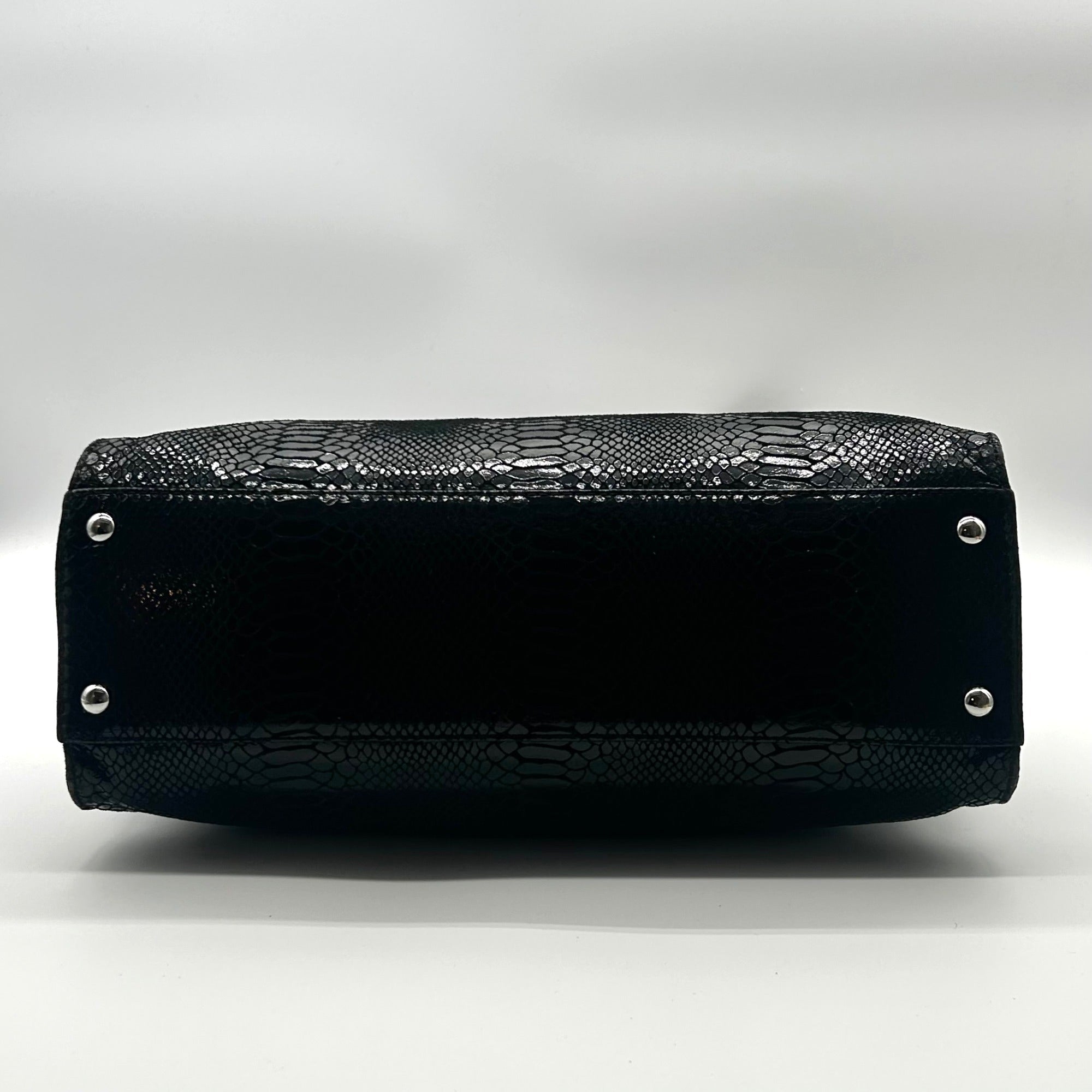 Michael Kors Black Leather Snake Embossed East West Hamilton Satchel Bag