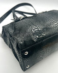 Michael Kors Black Leather Snake Embossed East West Hamilton Satchel Bag