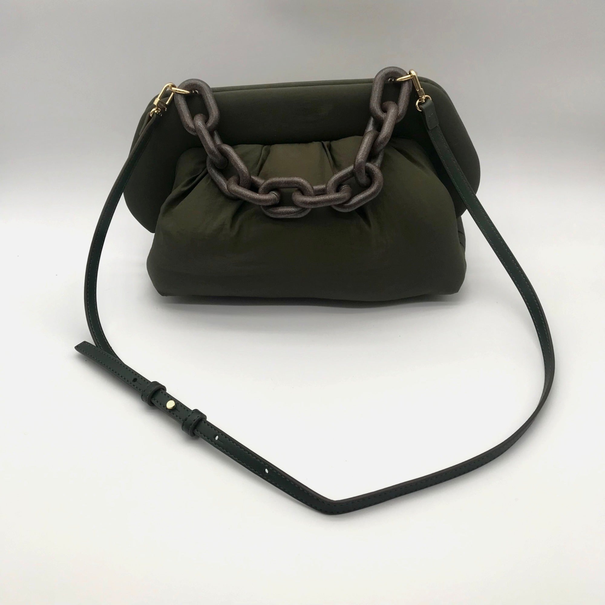 Themoiré Bios Chain Link Forest Green Re-Nylon Crossbody Clutch