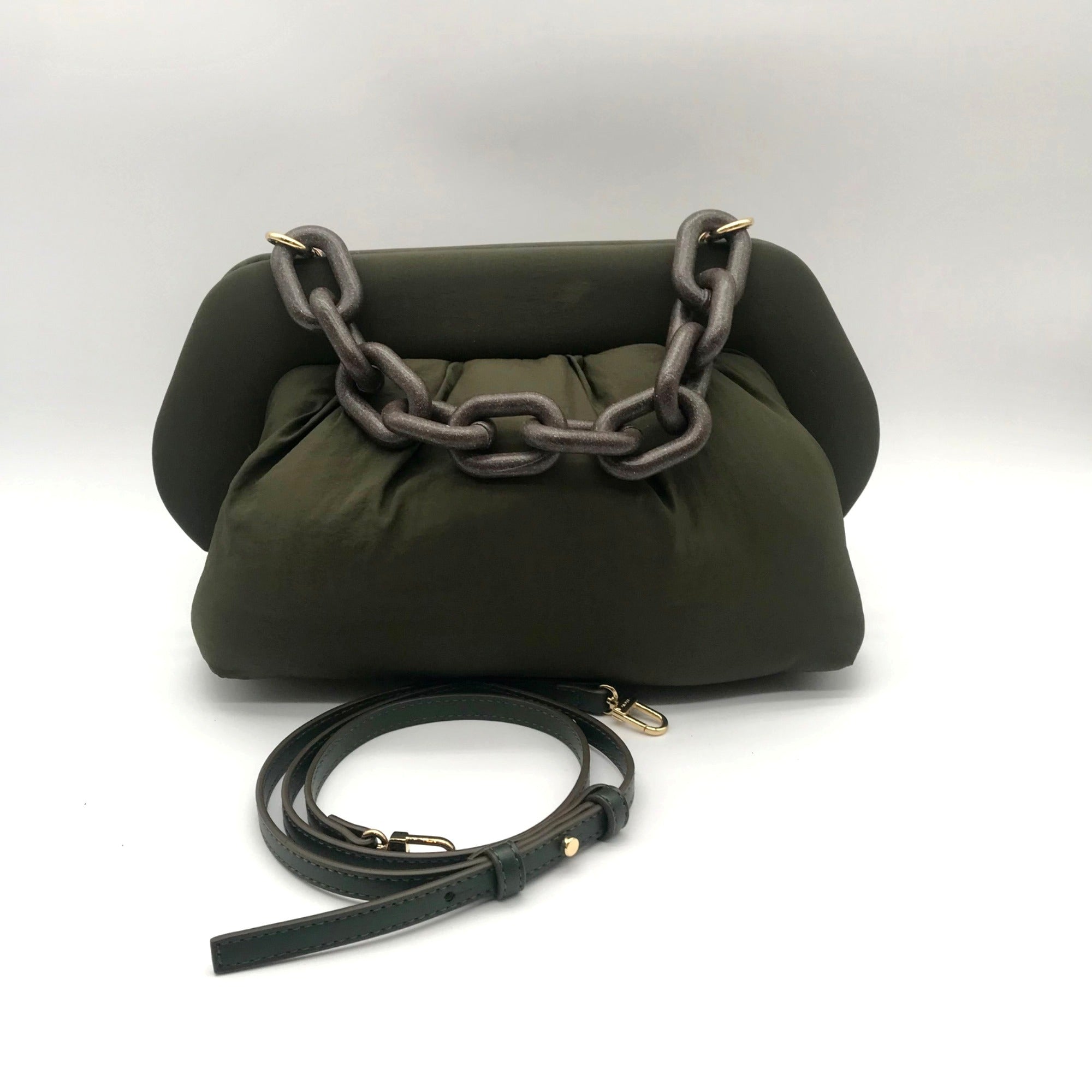 Themoiré Bios Chain Link Forest Green Re-Nylon Crossbody Clutch