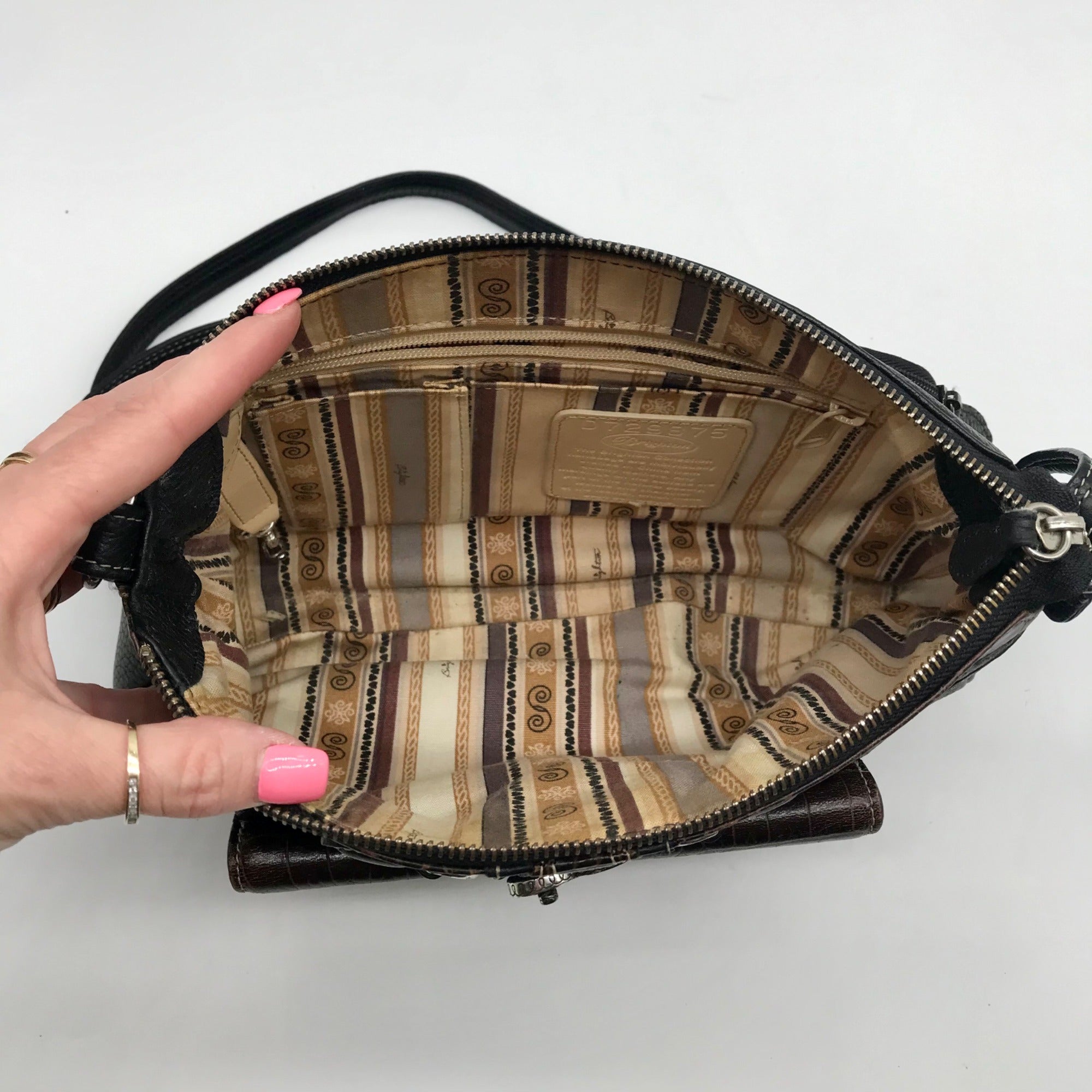 Brighton Black &amp; Brown Croc Embossed Leather Organizer Shoulder Bag