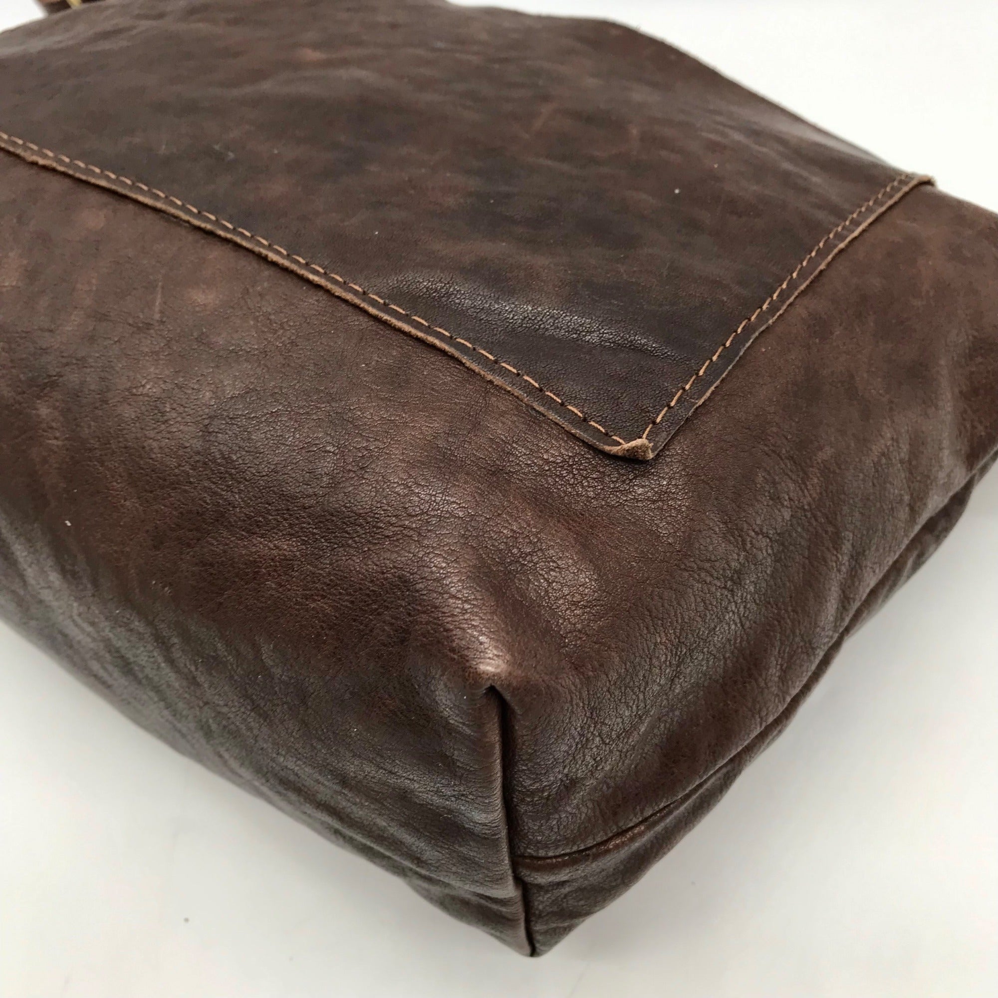 Meanwhile Back On The Farm Mocha Tuscan Leather Midi Hobo Bag