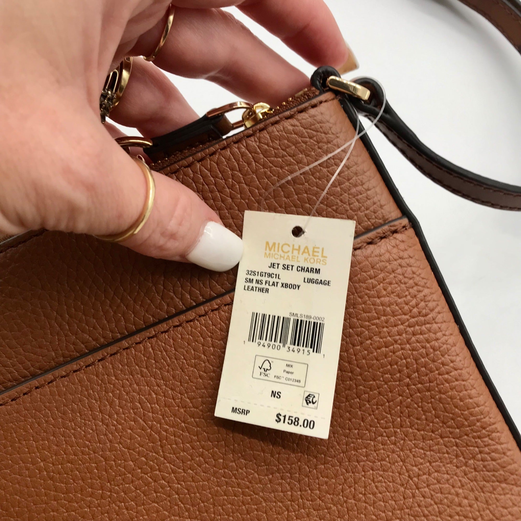 Michael Kors Dark Tan Flat Leather Crossbody Bag