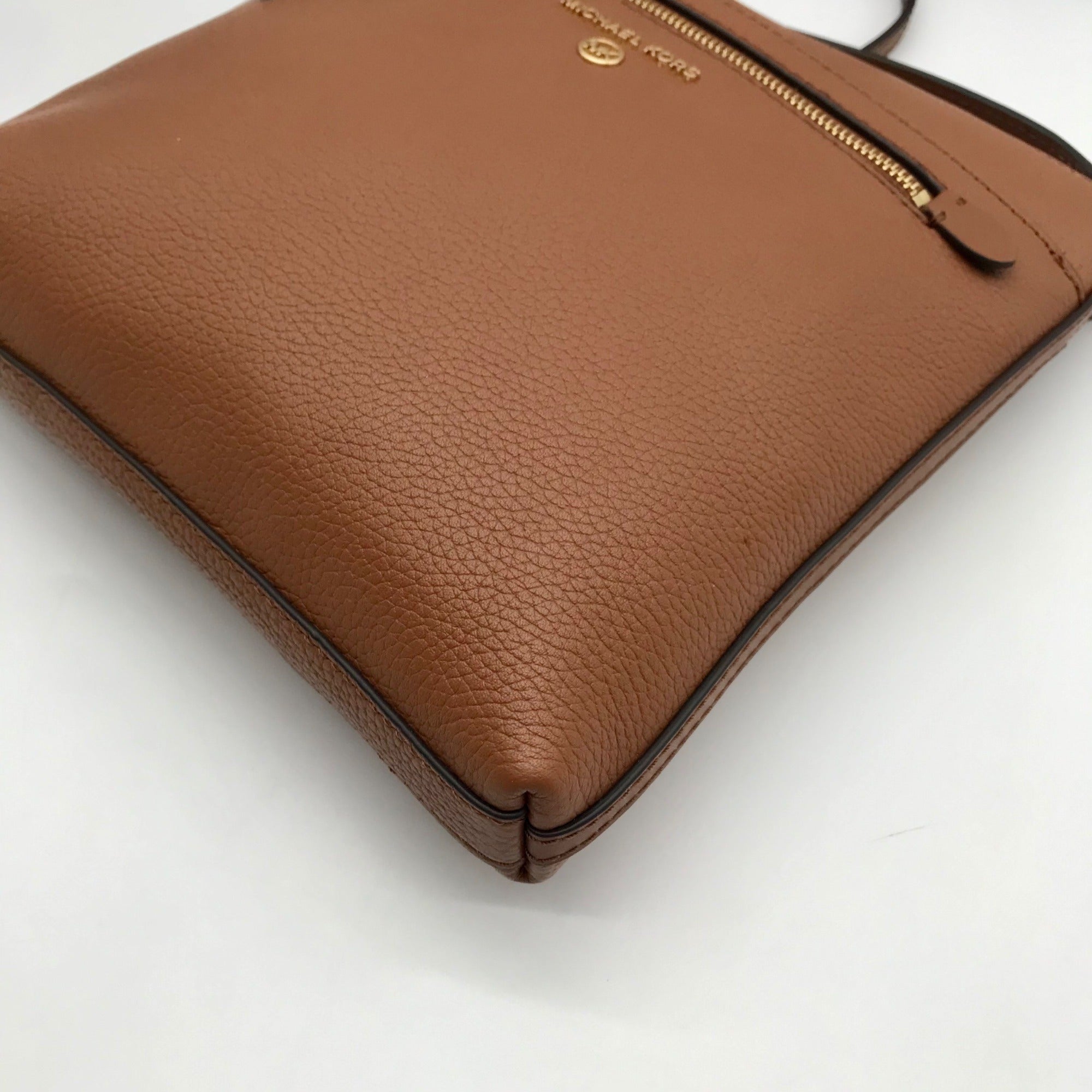 Michael Kors Dark Tan Flat Leather Crossbody Bag