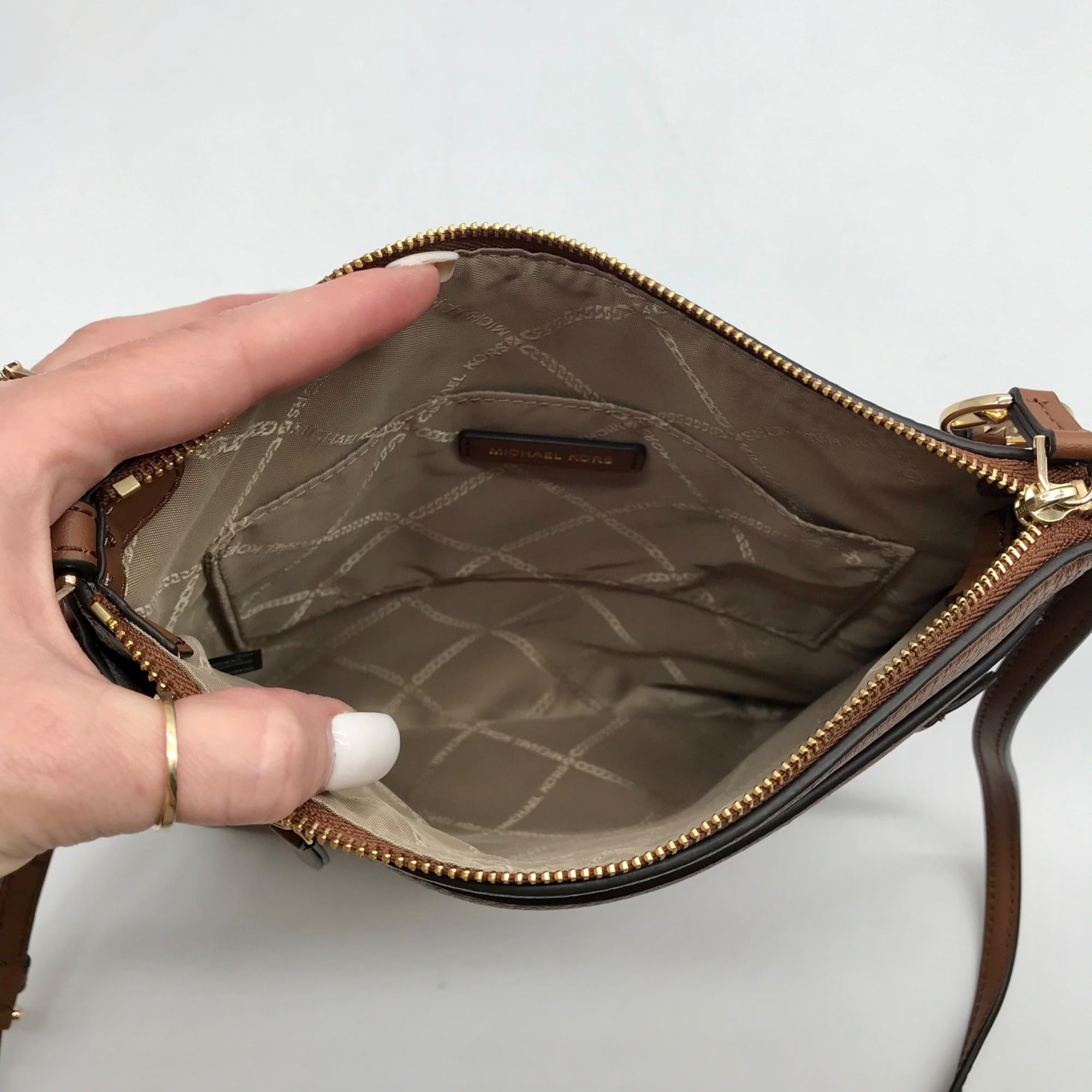 Michael Kors Dark Tan Flat Leather Crossbody Bag