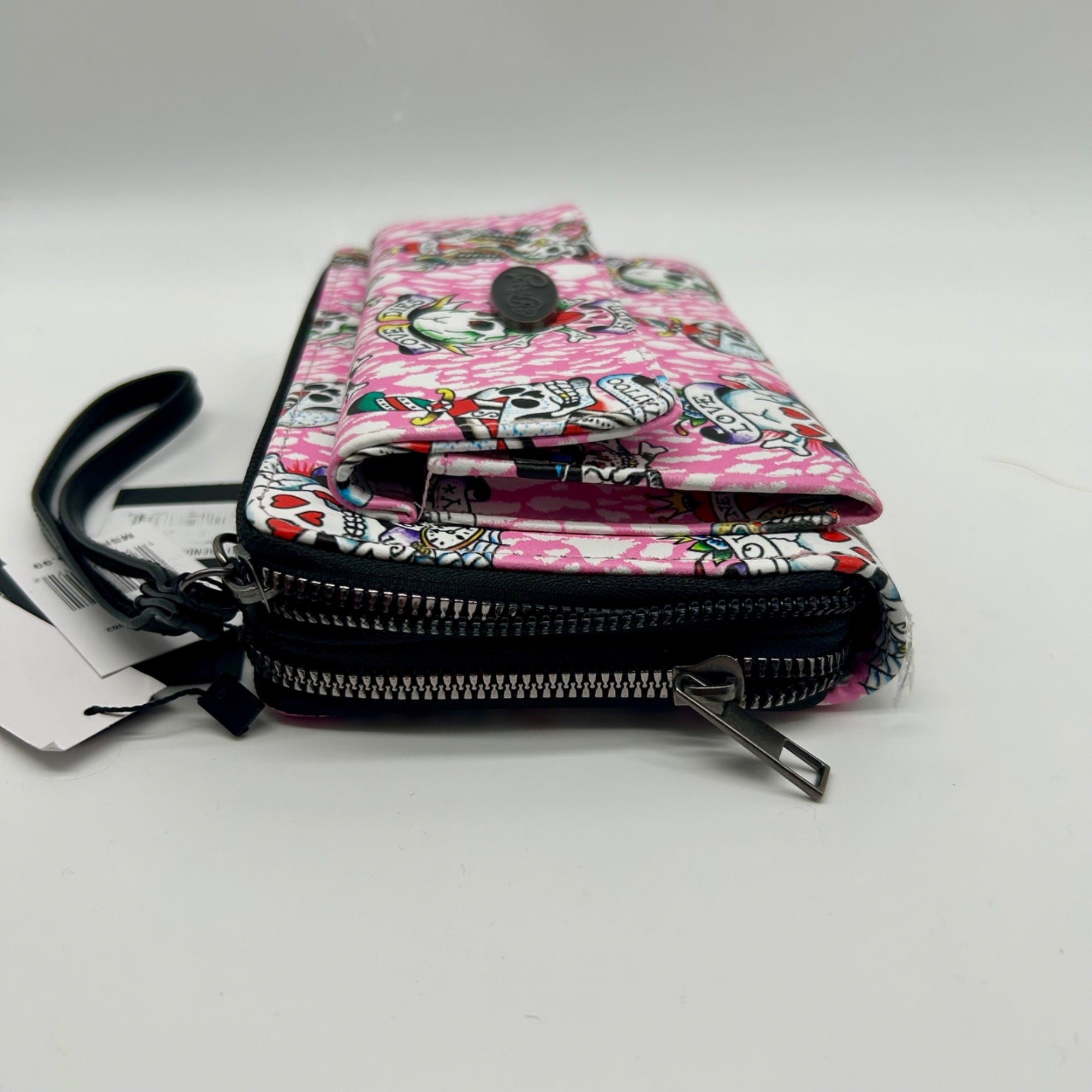 Ed Hardy Pink Faux Leather Skull Convertible Wallet