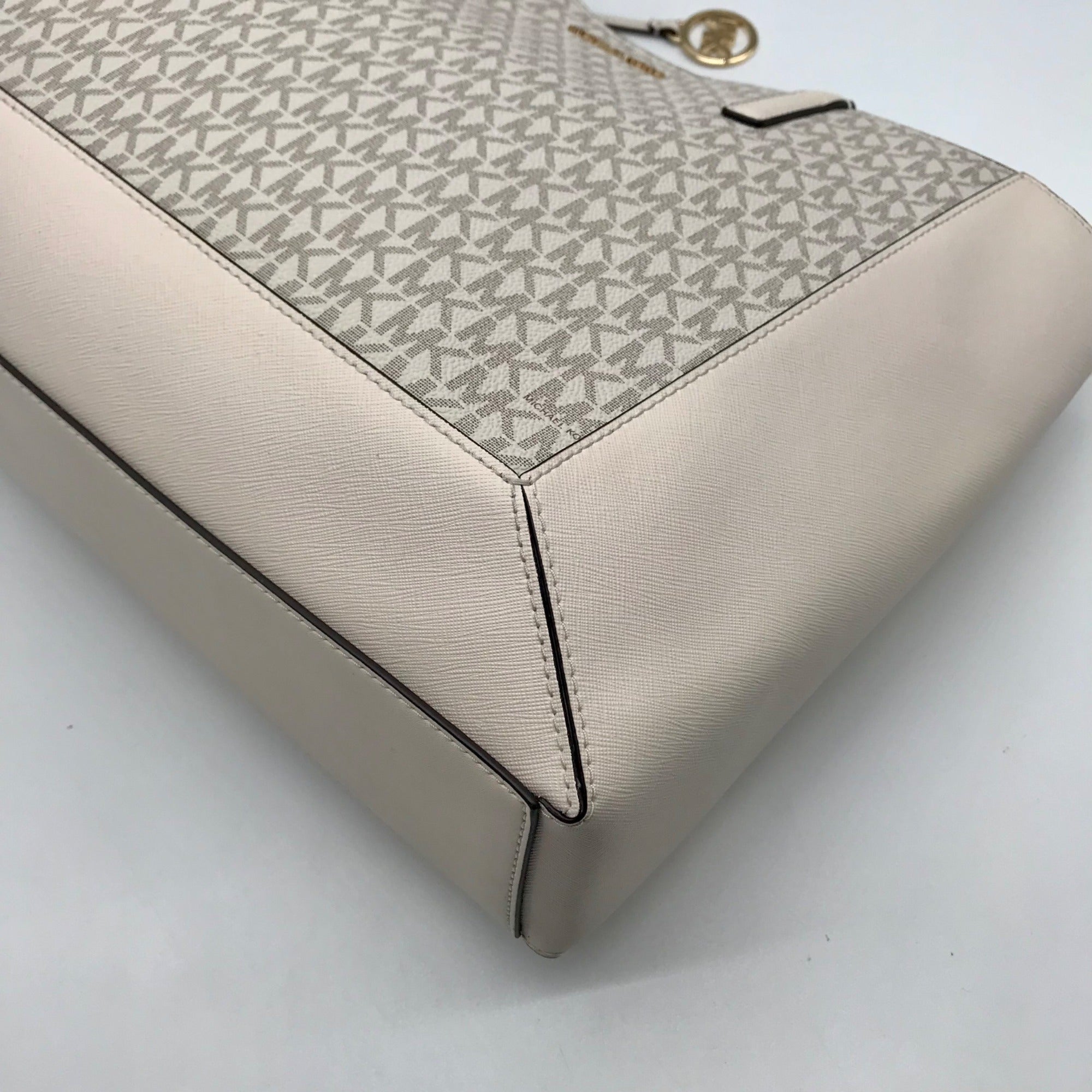 Michael Kors Vanilla &amp; Cream Coated Canvas Sallie East West Large Tote Bag