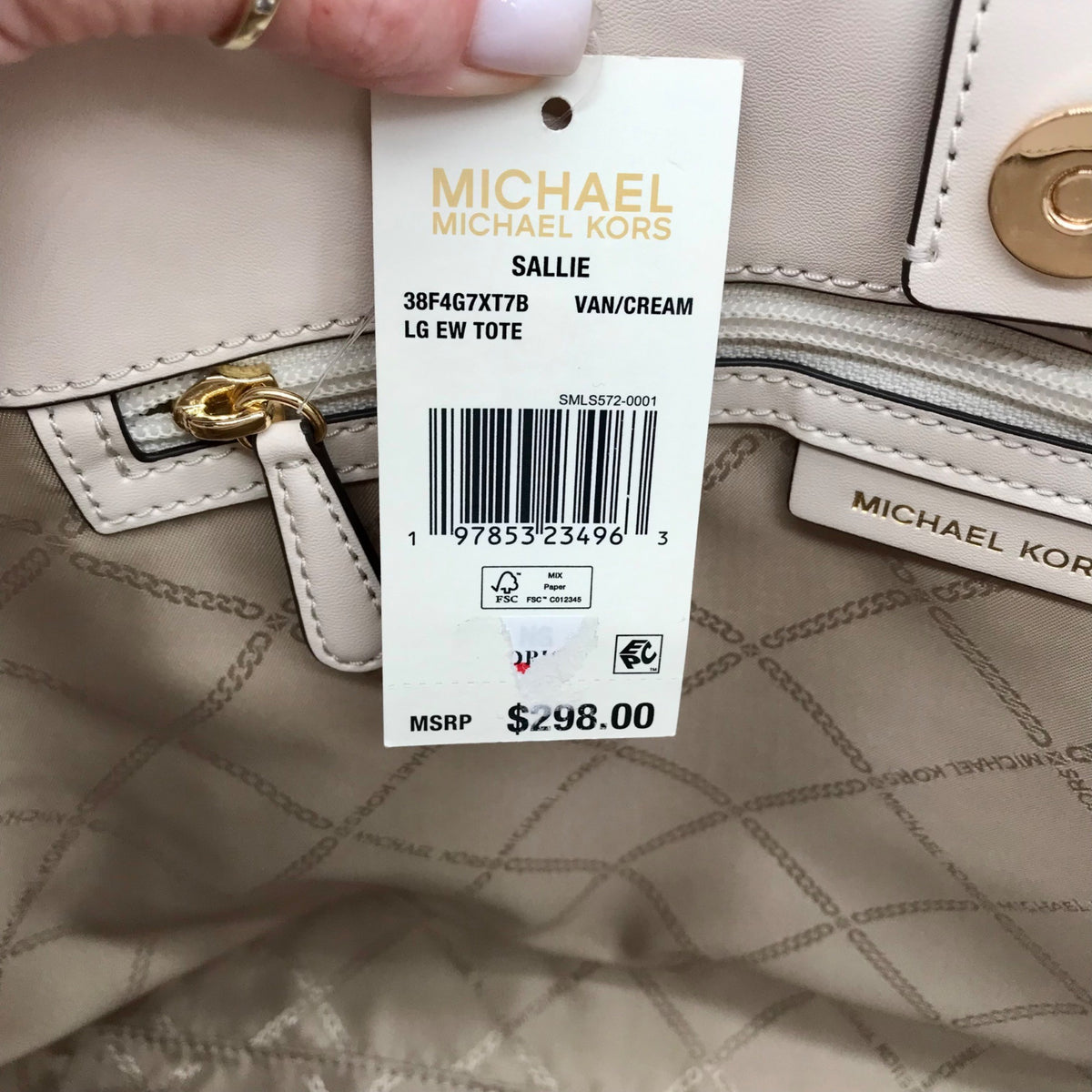 Michael Kors Vanilla &amp; Cream Coated Canvas Sallie East West Large Tote Bag