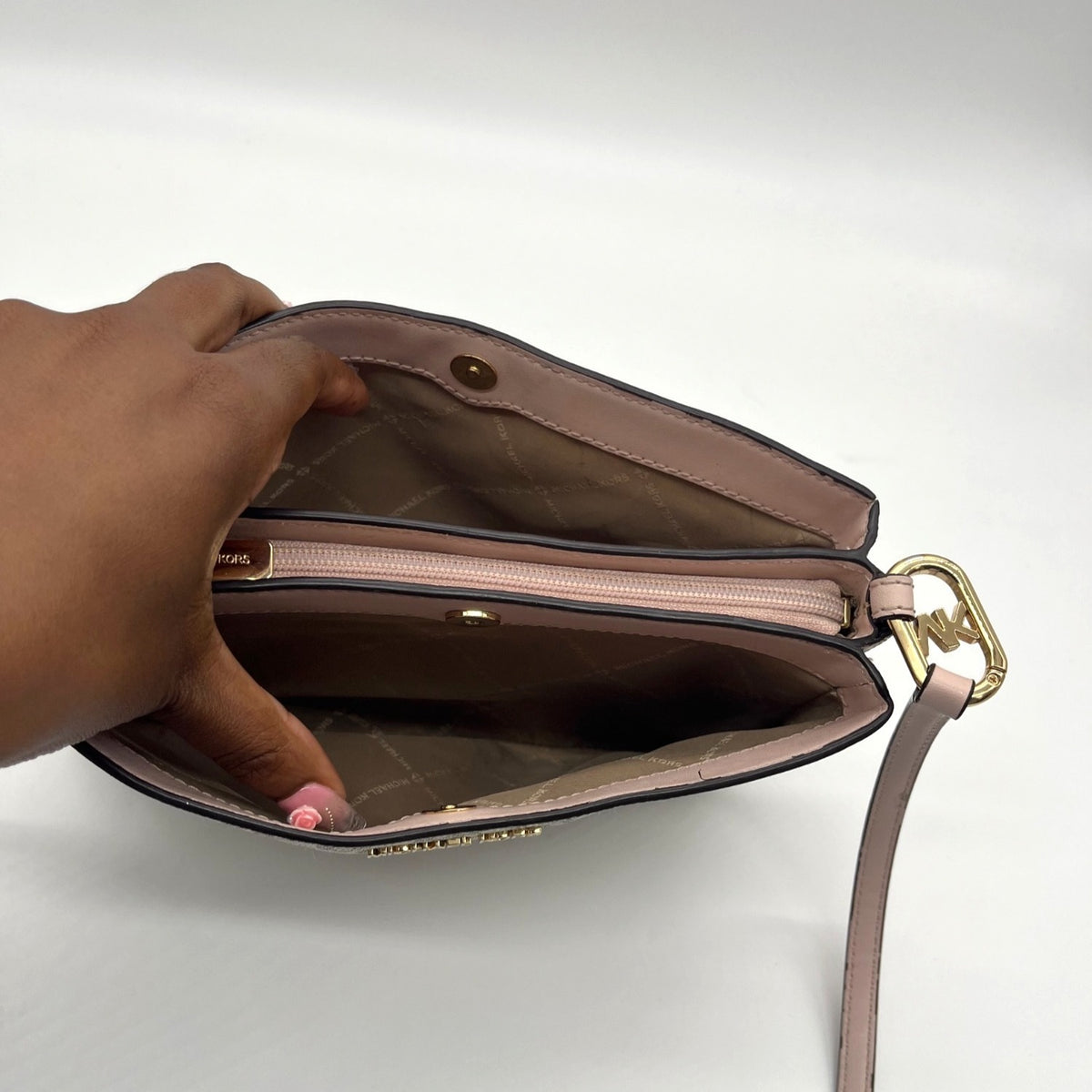 Michael Kors Coated Canvas Monogram Medium Triple Compartment Crossbody Bag