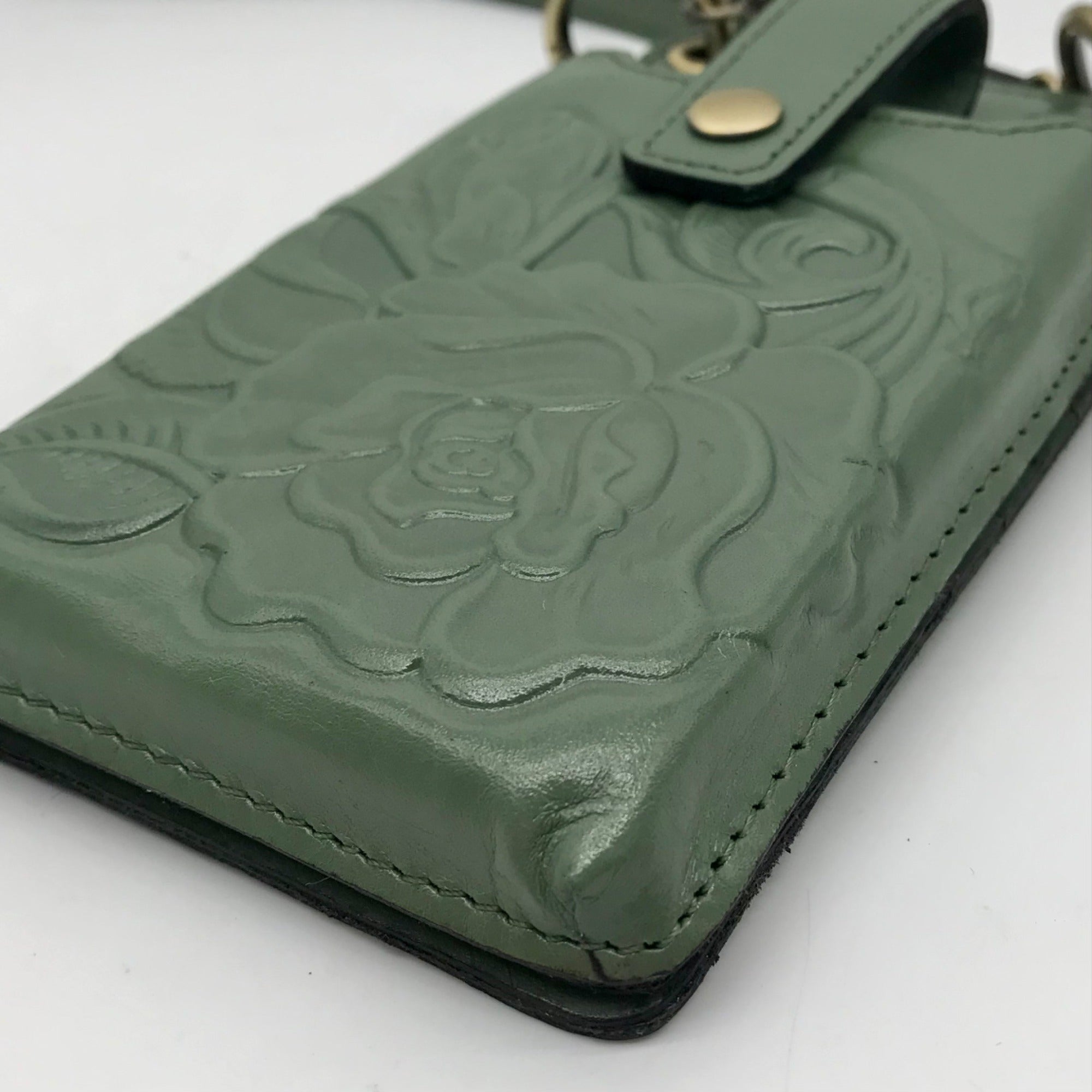 Patricia Nash Forest Green Rose Farleigh Phone Organizer Crossbody