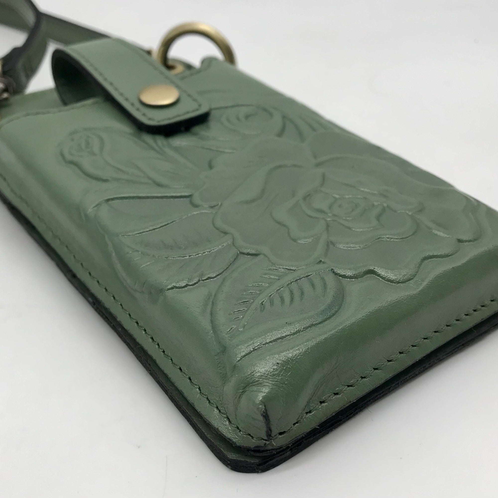 Patricia Nash Forest Green Rose Farleigh Phone Organizer Crossbody