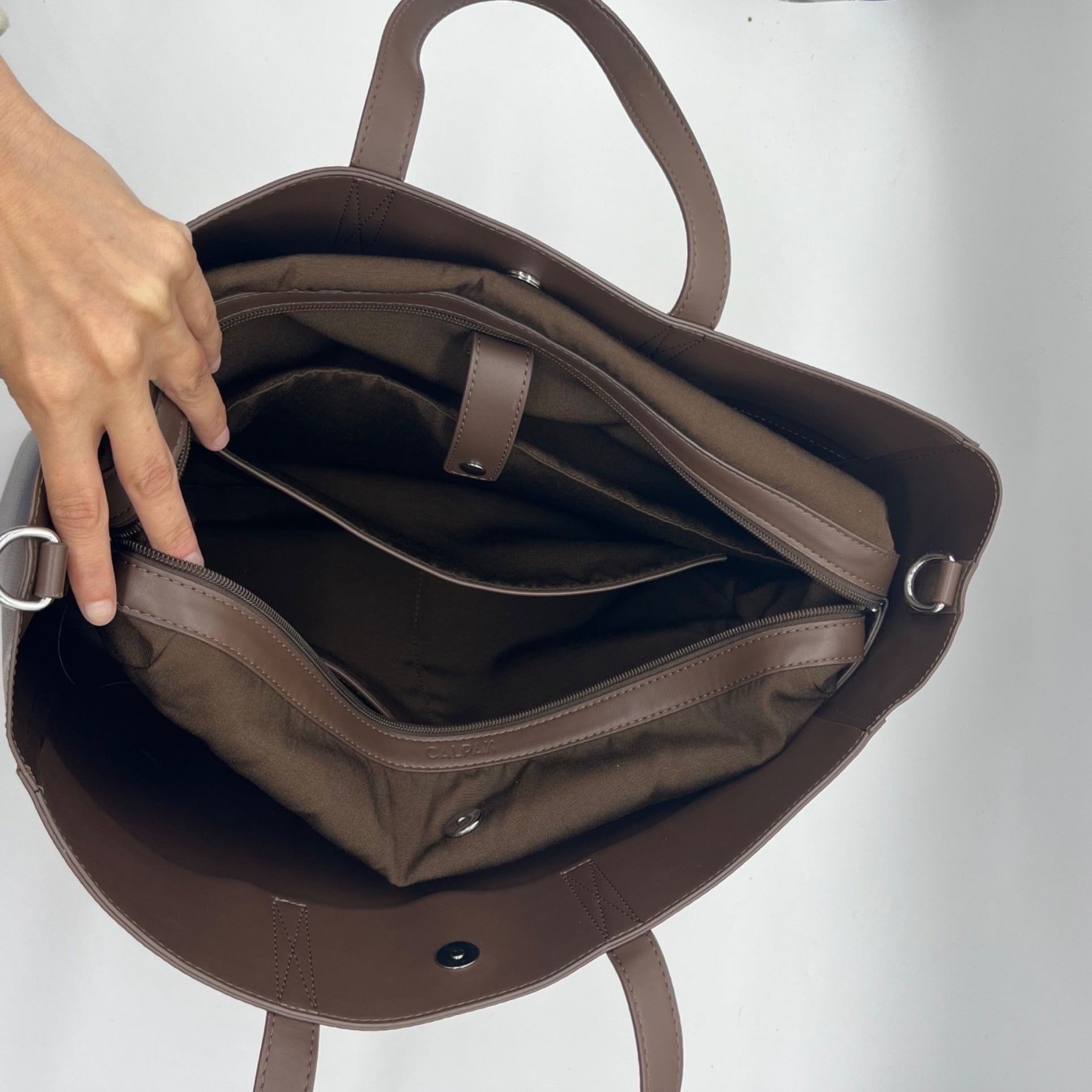 Calpak Toffee Faux Leather Haven Laptop Tote Bag