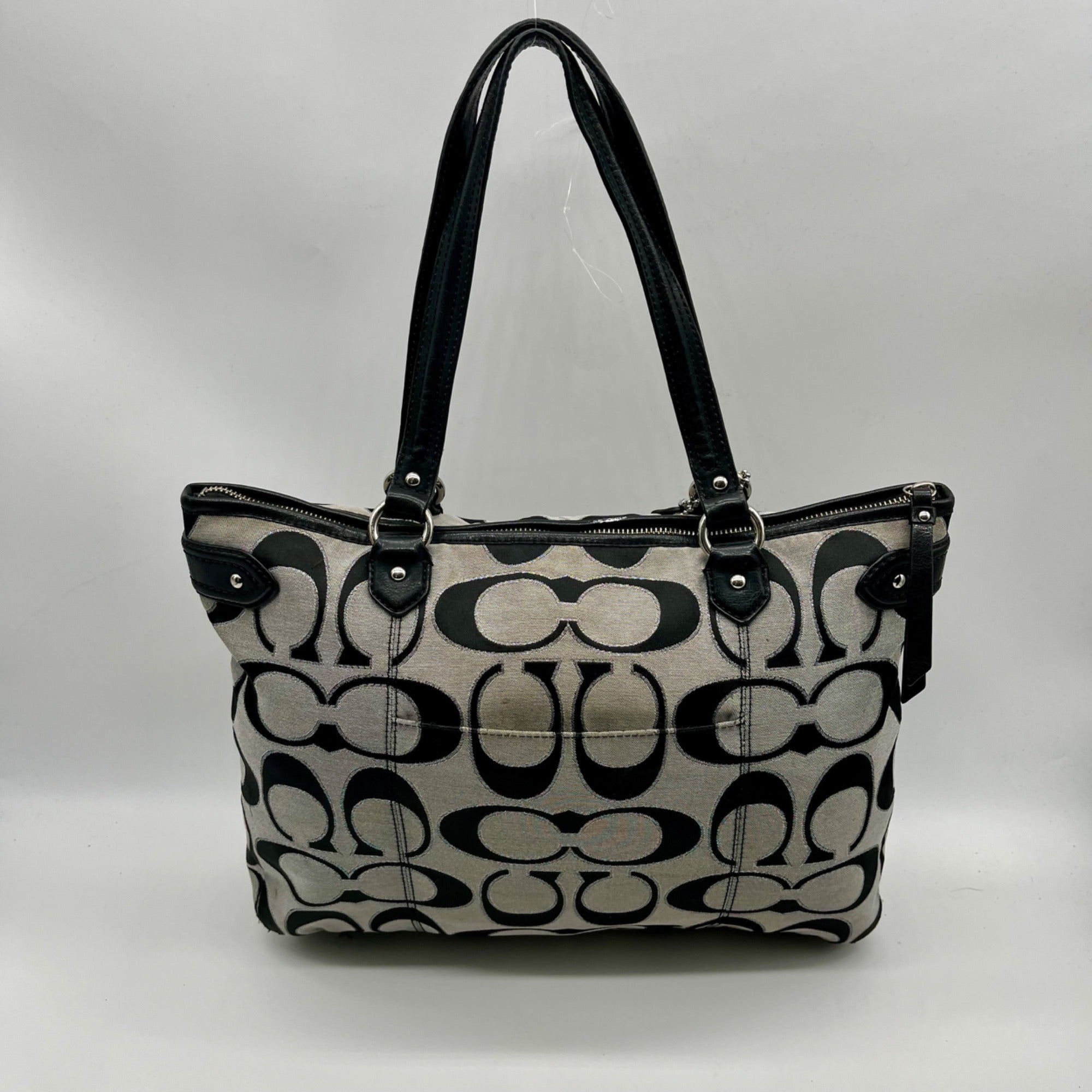 Coach Black &amp; Grey Daisy Outline Signature Emma Tote Bag F23938