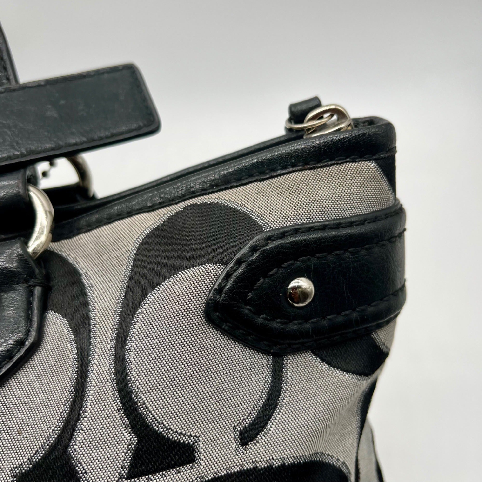 Coach Black &amp; Grey Daisy Outline Signature Emma Tote Bag F23938
