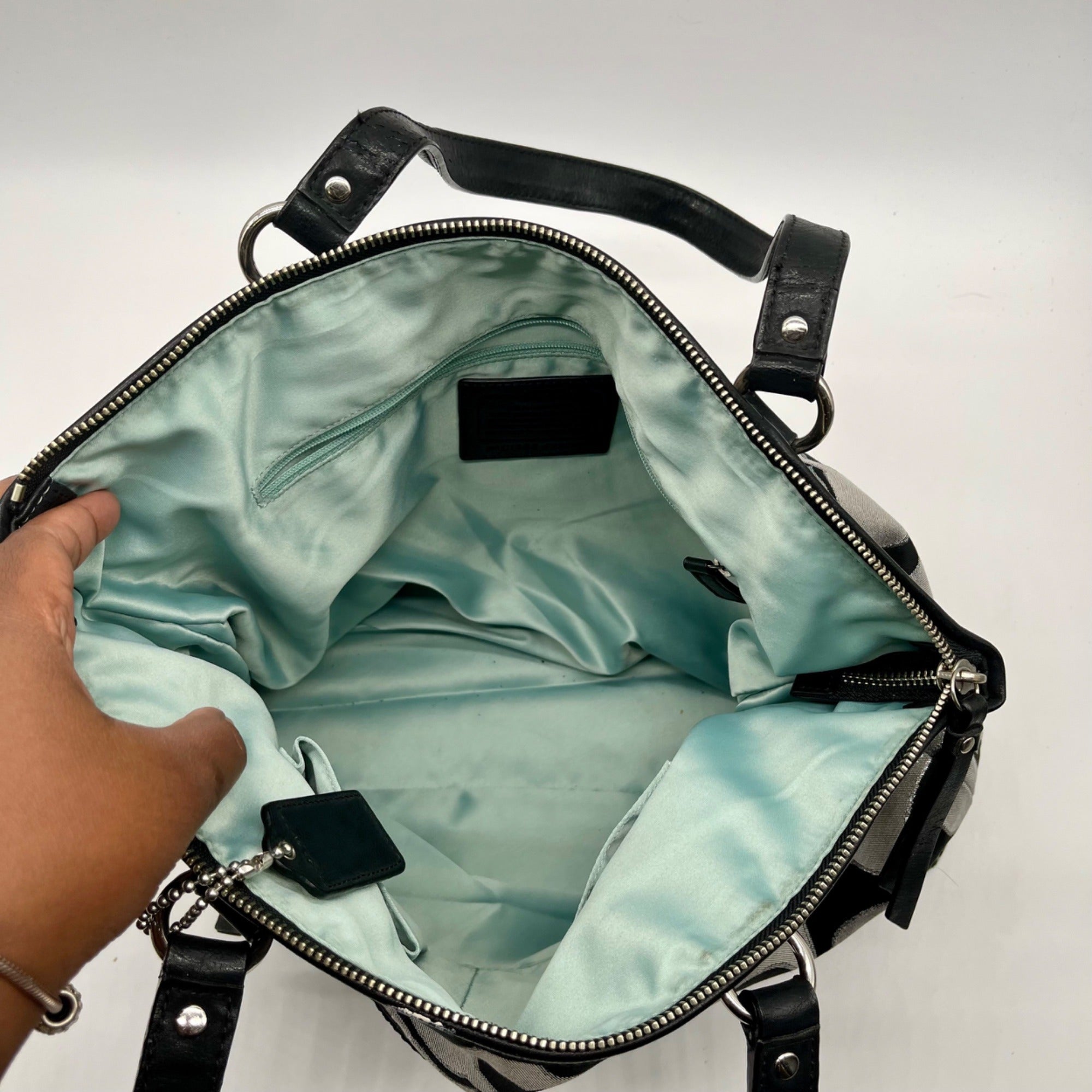 Coach Black &amp; Grey Daisy Outline Signature Emma Tote Bag F23938