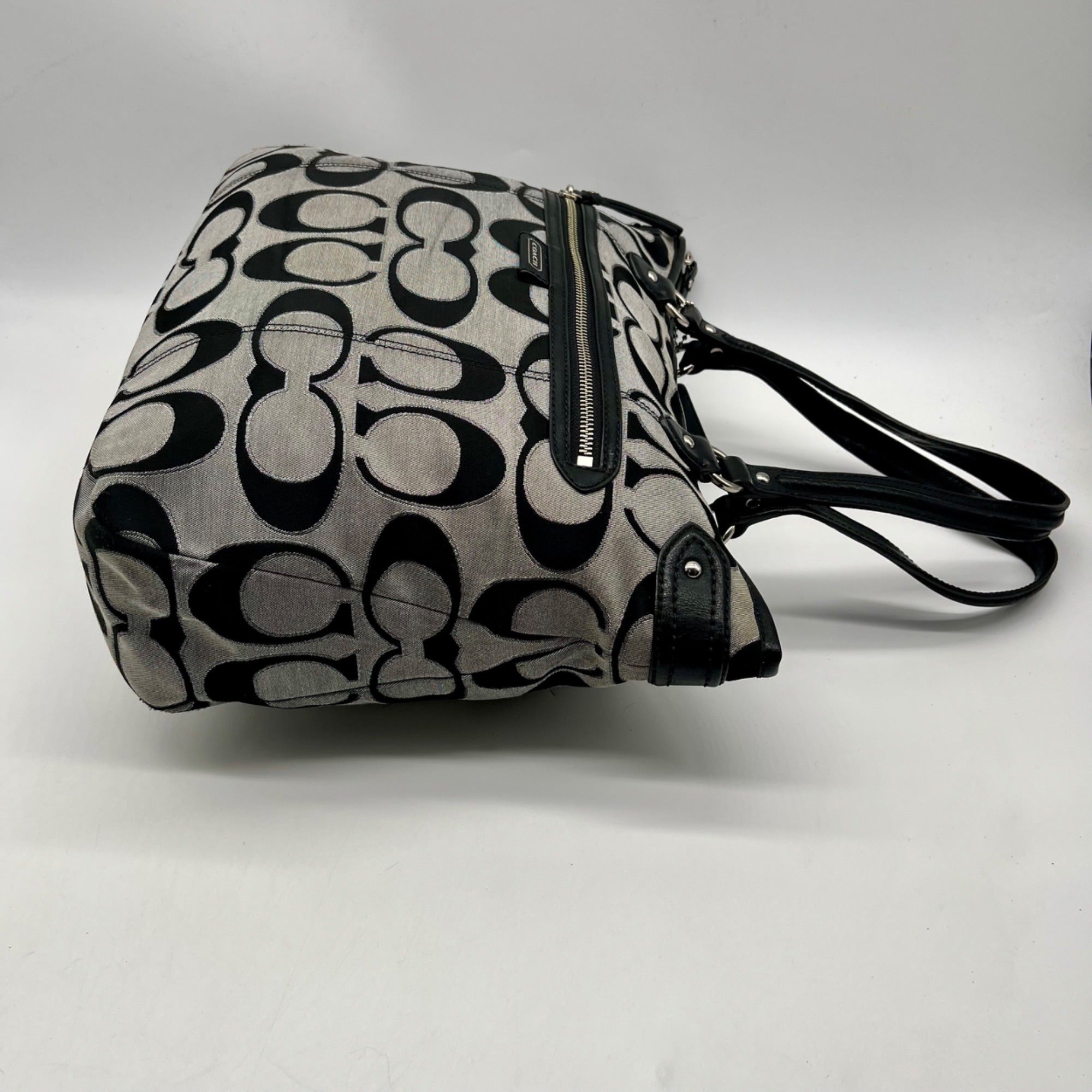 Coach Black &amp; Grey Daisy Outline Signature Emma Tote Bag F23938