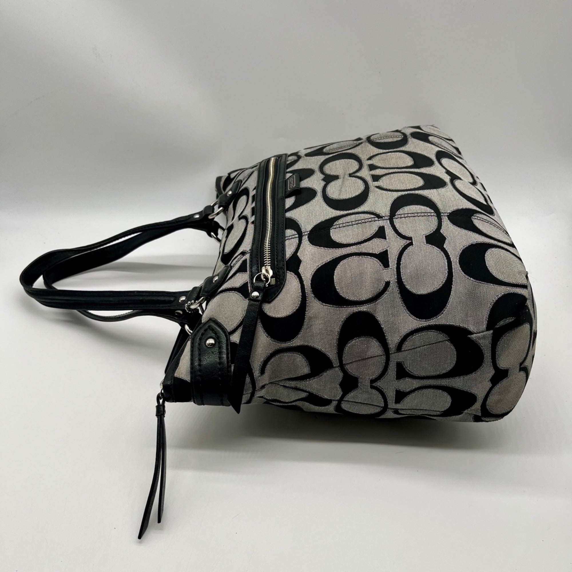 Coach Black &amp; Grey Daisy Outline Signature Emma Tote Bag F23938