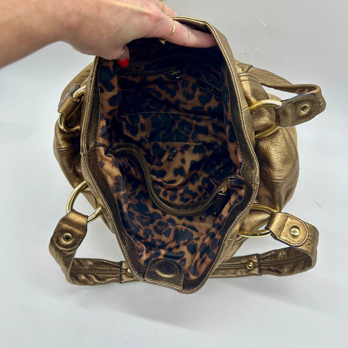 B. Markowsky Leopard Print Leather Shoulder Bag