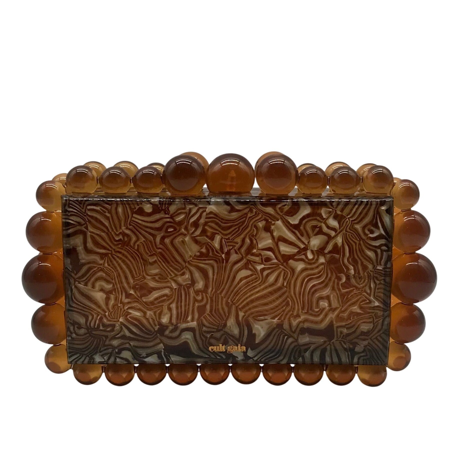 Cult Gaia Eos Marble Amber Acrylic Beaded  Box Clutch