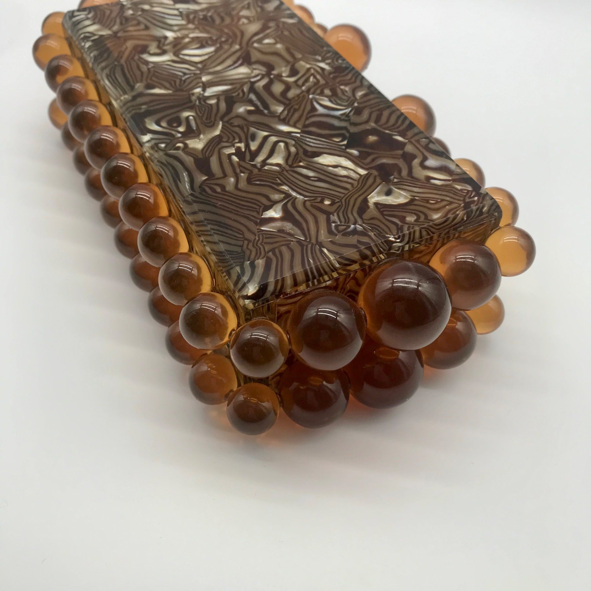 Cult Gaia Eos Marble Amber Acrylic Beaded  Box Clutch