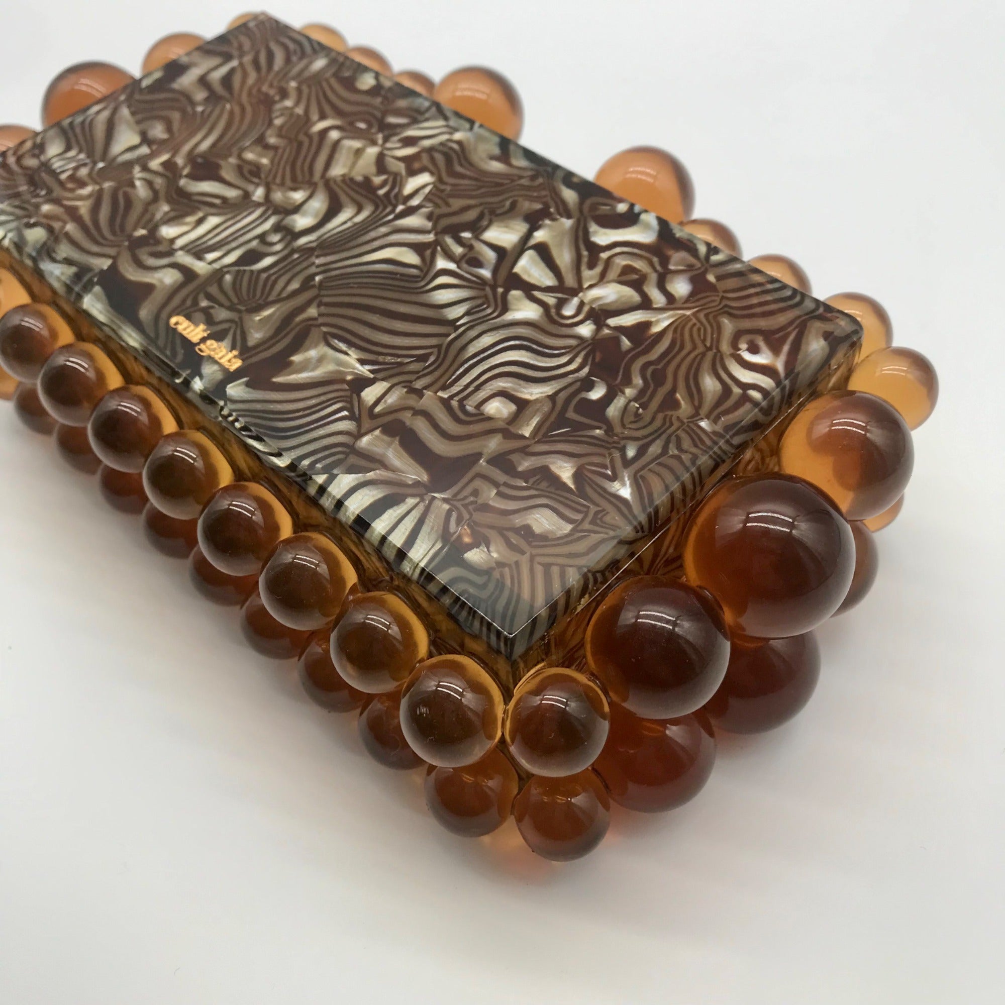 Cult Gaia Eos Marble Amber Acrylic Beaded  Box Clutch