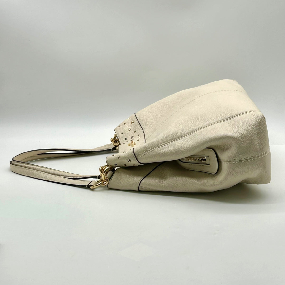 Coach Ivory Pebbled Leather Star Dust Studded Shoulder Bag