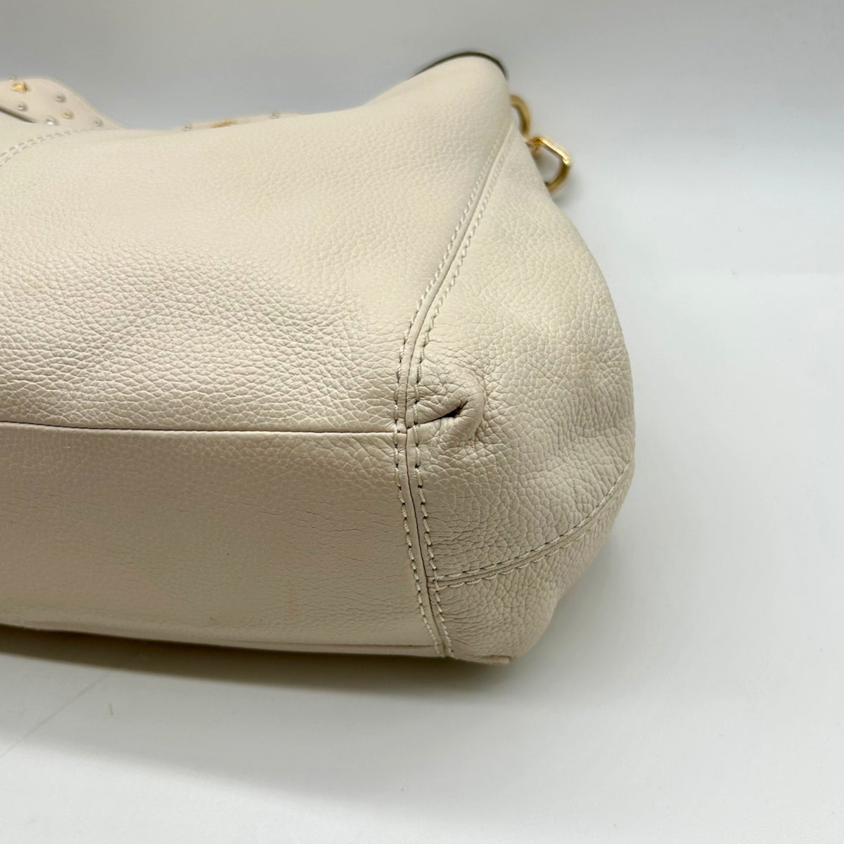 Coach Ivory Pebbled Leather Star Dust Studded Shoulder Bag