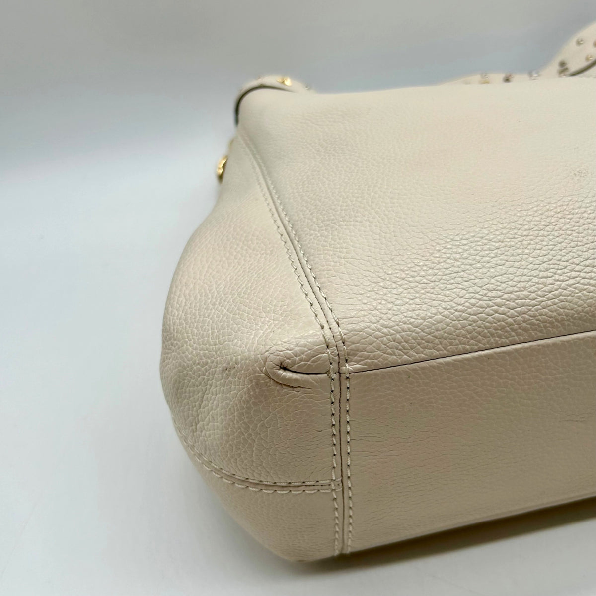 Coach Ivory Pebbled Leather Star Dust Studded Shoulder Bag