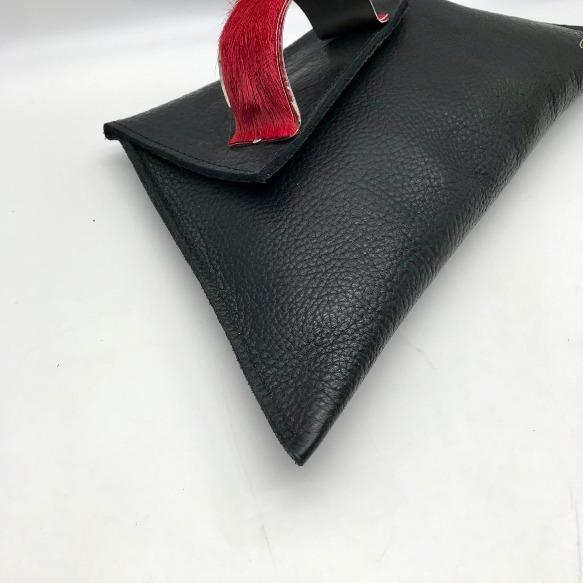 Sulay Black Pebbled Leather Geometric Shaped Clutch