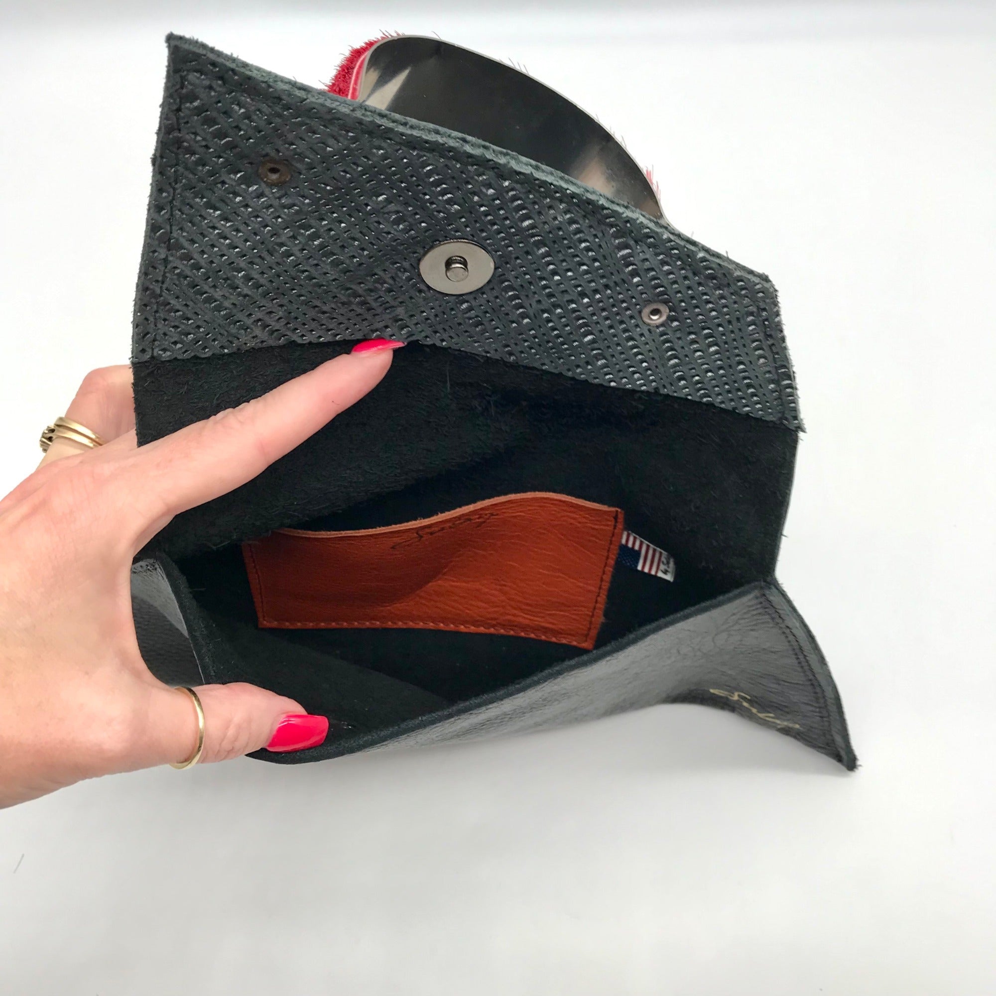 Sulay Black Pebbled Leather Geometric Shaped Clutch