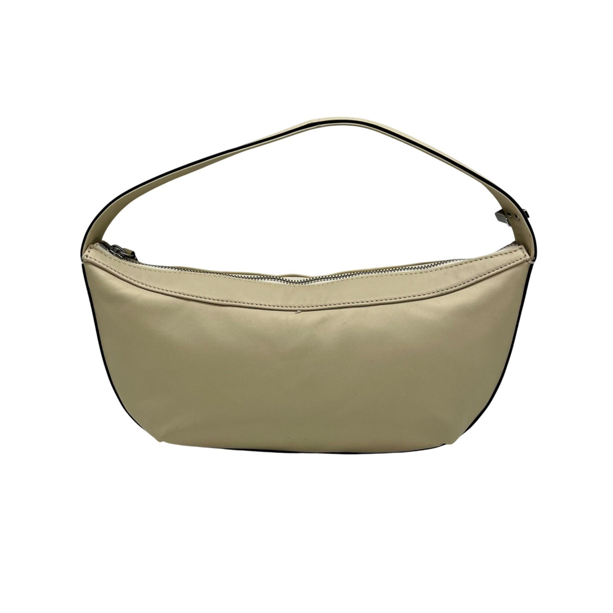 STAUD Beige Leather Demy Zip Shoulder Bag