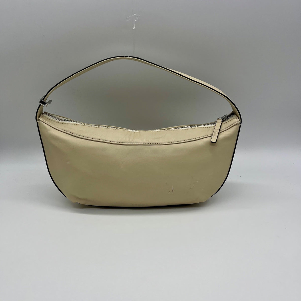 STAUD Beige Leather Demy Zip Shoulder Bag