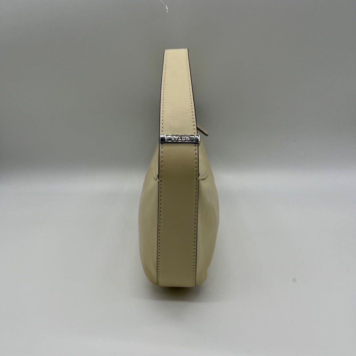 STAUD Beige Leather Demy Zip Shoulder Bag