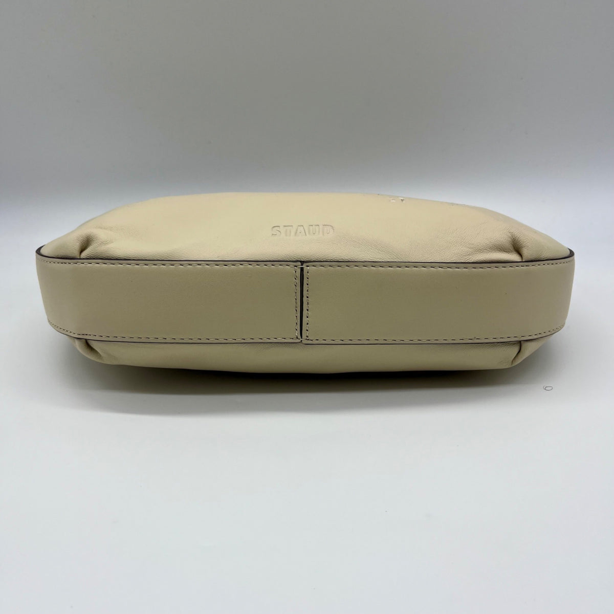 STAUD Beige Leather Demy Zip Shoulder Bag