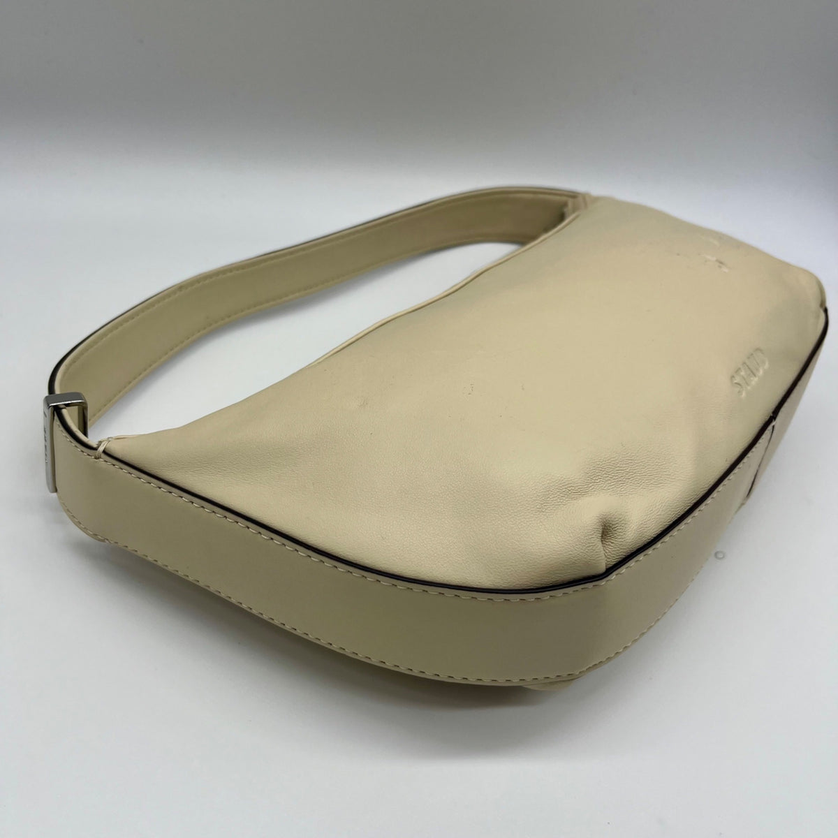 STAUD Beige Leather Demy Zip Shoulder Bag