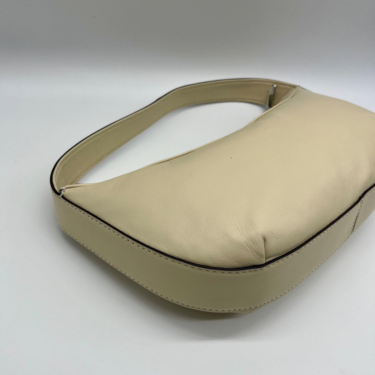STAUD Beige Leather Demy Zip Shoulder Bag
