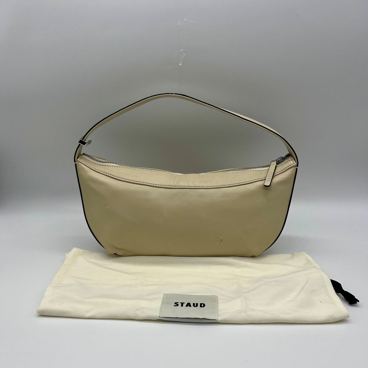 STAUD Beige Leather Demy Zip Shoulder Bag