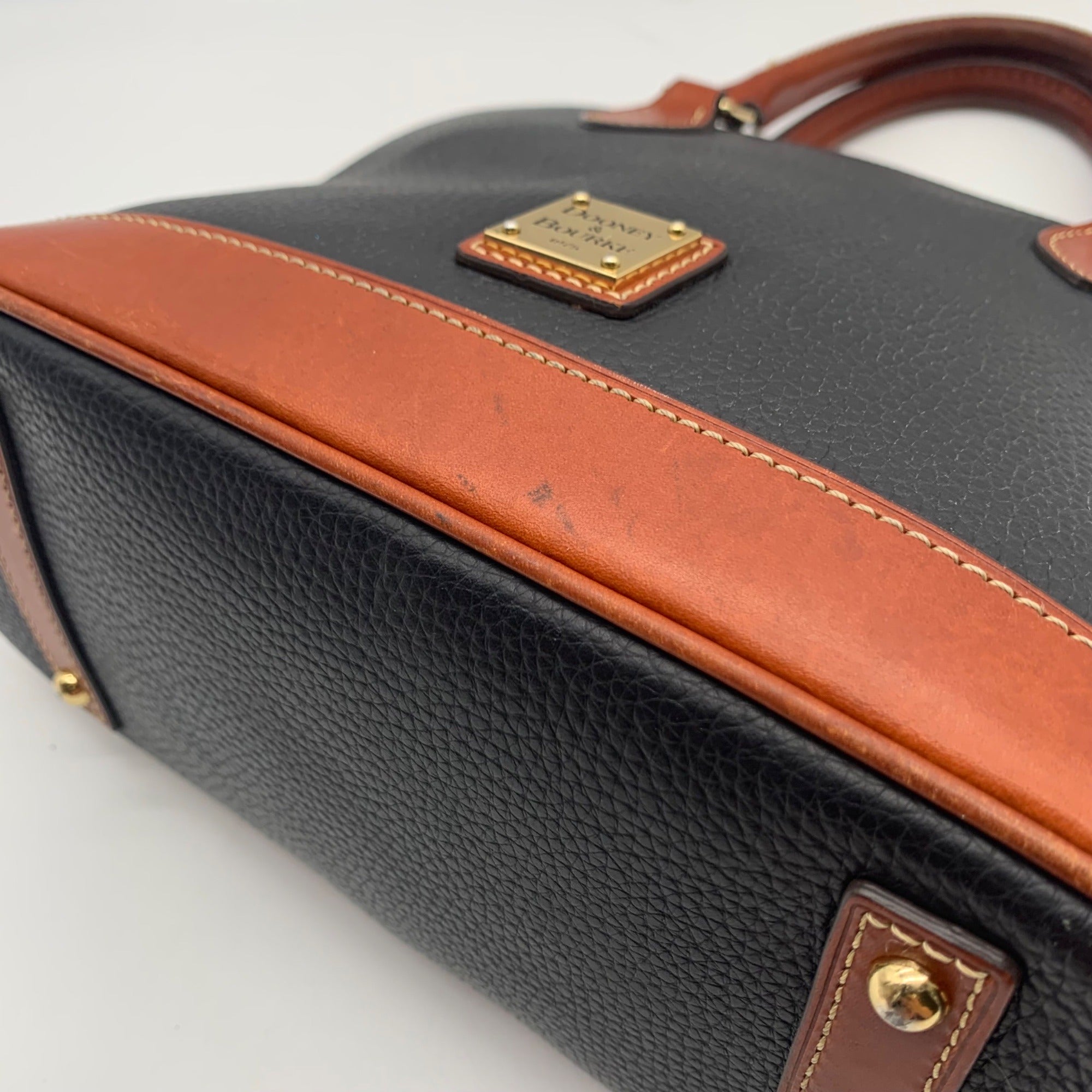 Dooney &amp; Bourke Black &amp; Brown Pebbled Grain Zip Zip Satchel