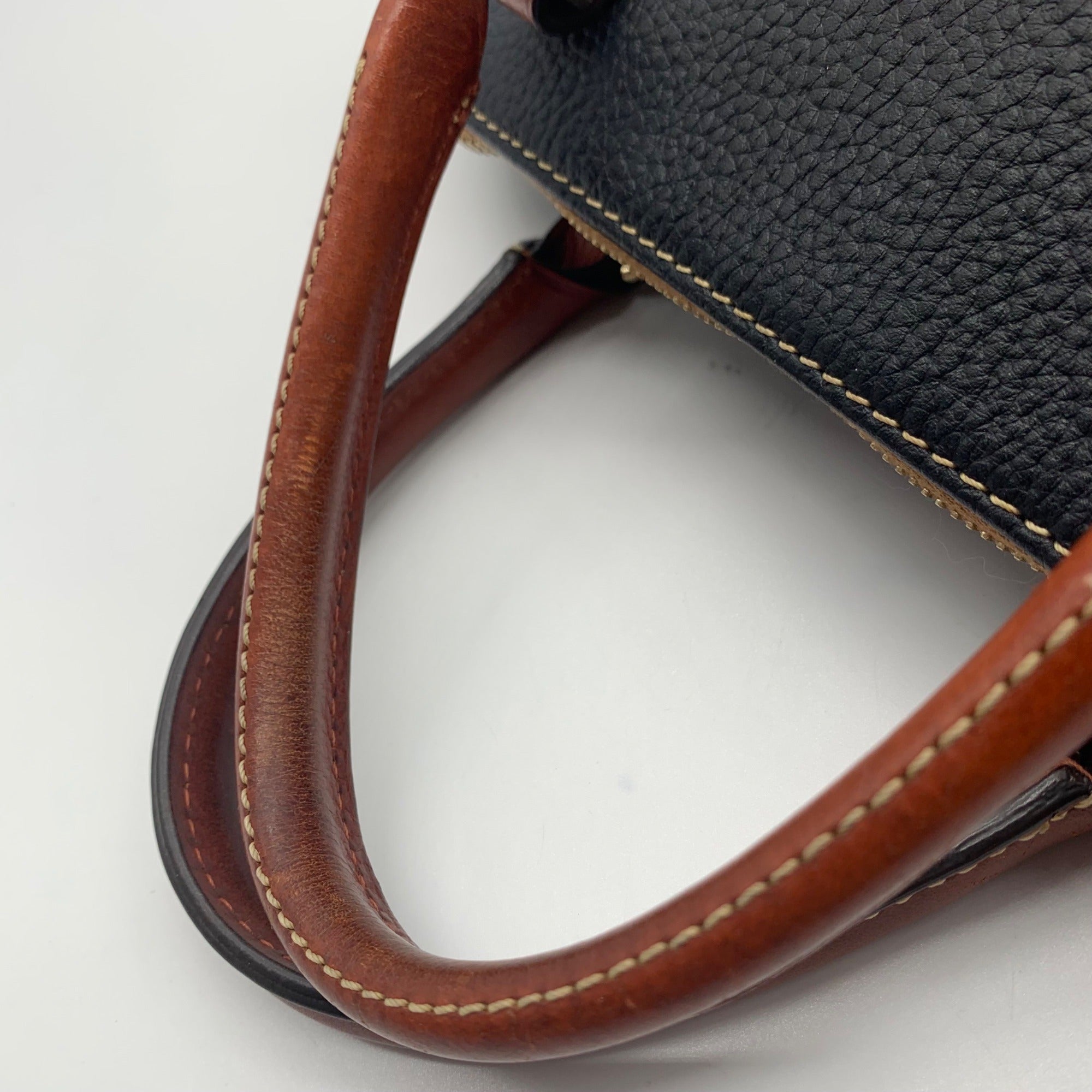 Dooney &amp; Bourke Black &amp; Brown Pebbled Grain Zip Zip Satchel