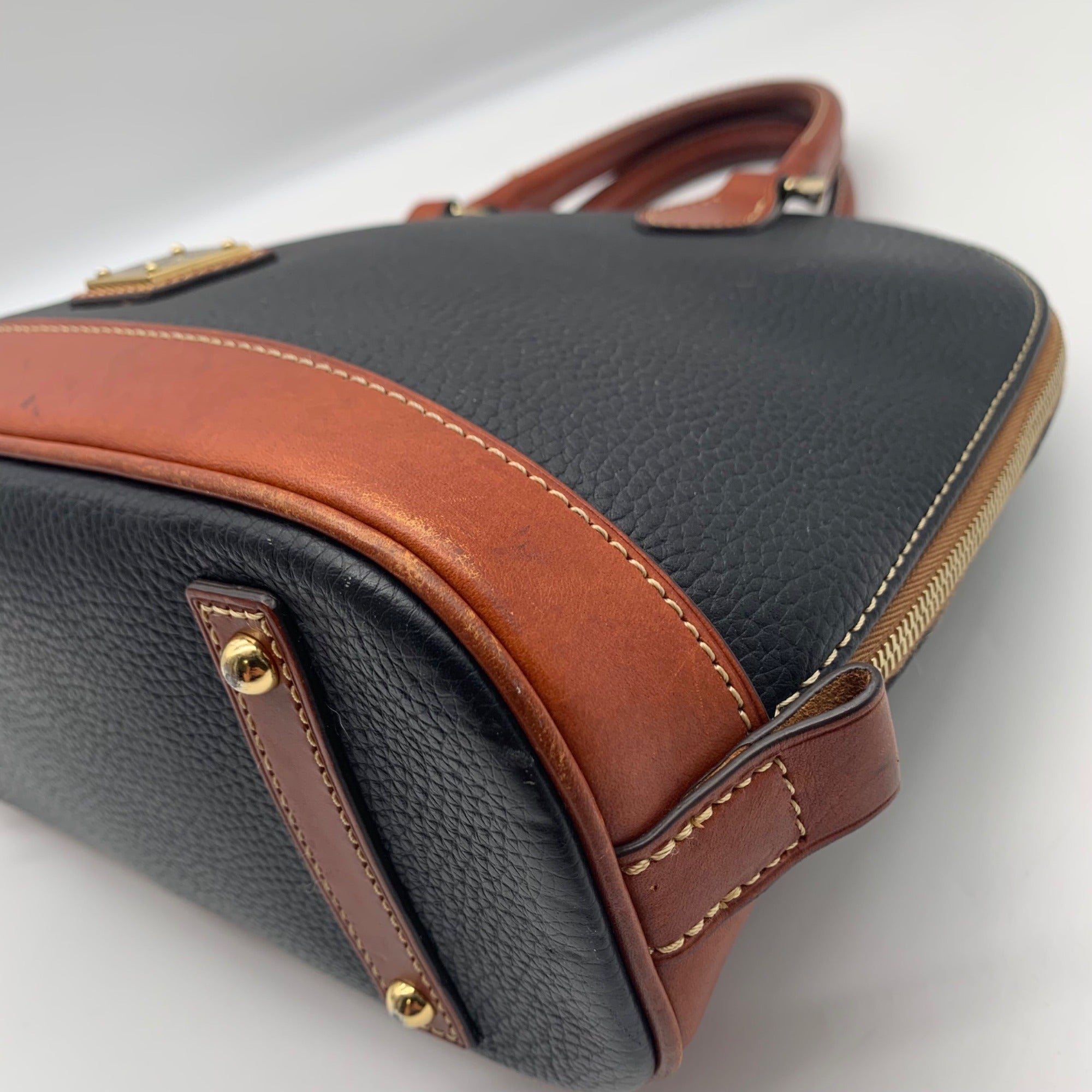 Dooney &amp; Bourke Black &amp; Brown Pebbled Grain Zip Zip Satchel