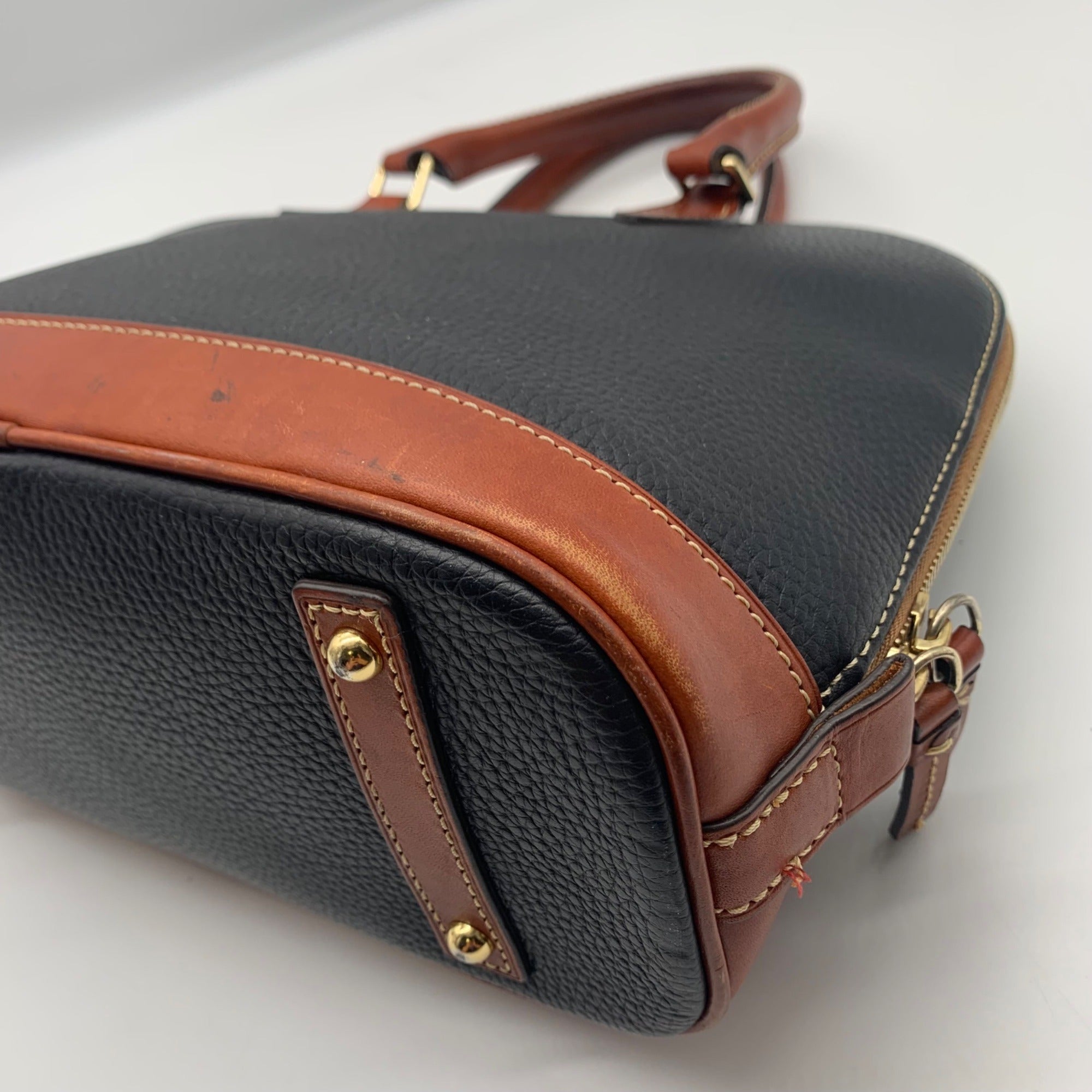 Dooney &amp; Bourke Black &amp; Brown Pebbled Grain Zip Zip Satchel