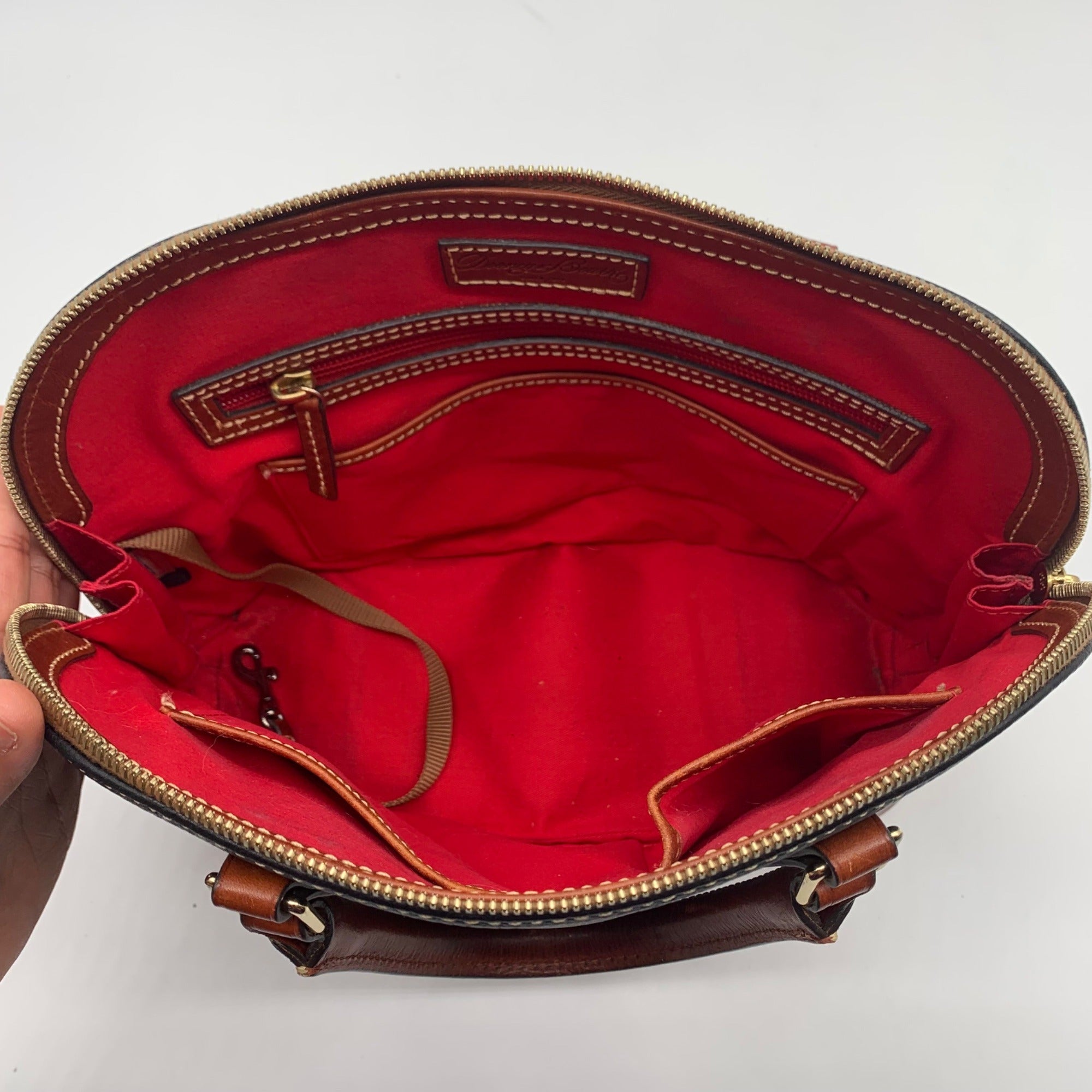 Dooney &amp; Bourke Black &amp; Brown Pebbled Grain Zip Zip Satchel
