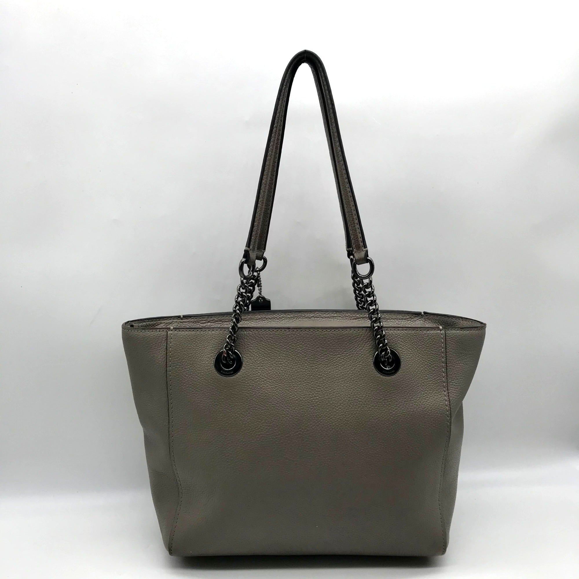 Coach Gray Pebbled Leather Turnlock Chain Tote Bag 57107
