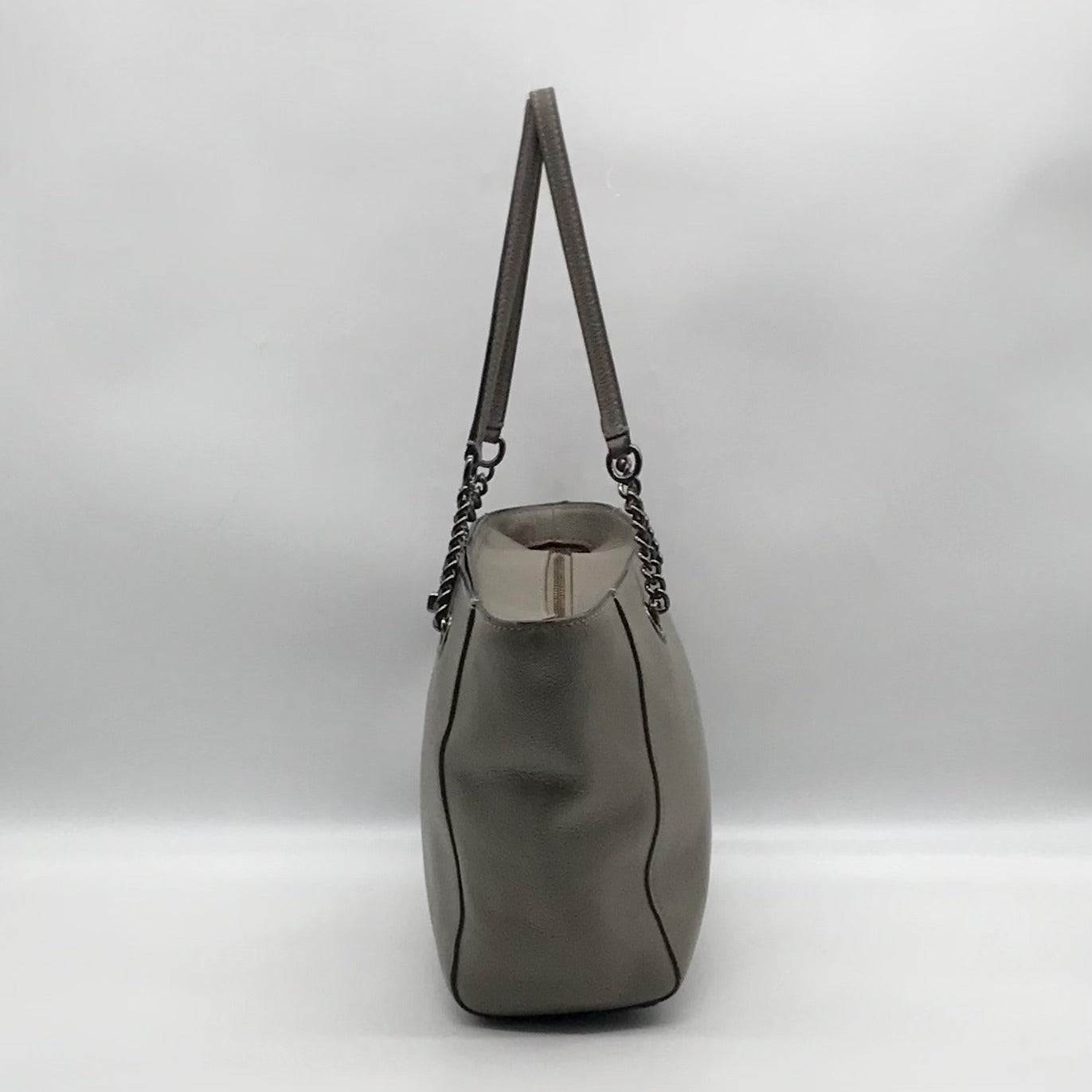 Coach Gray Pebbled Leather Turnlock Chain Tote Bag 57107