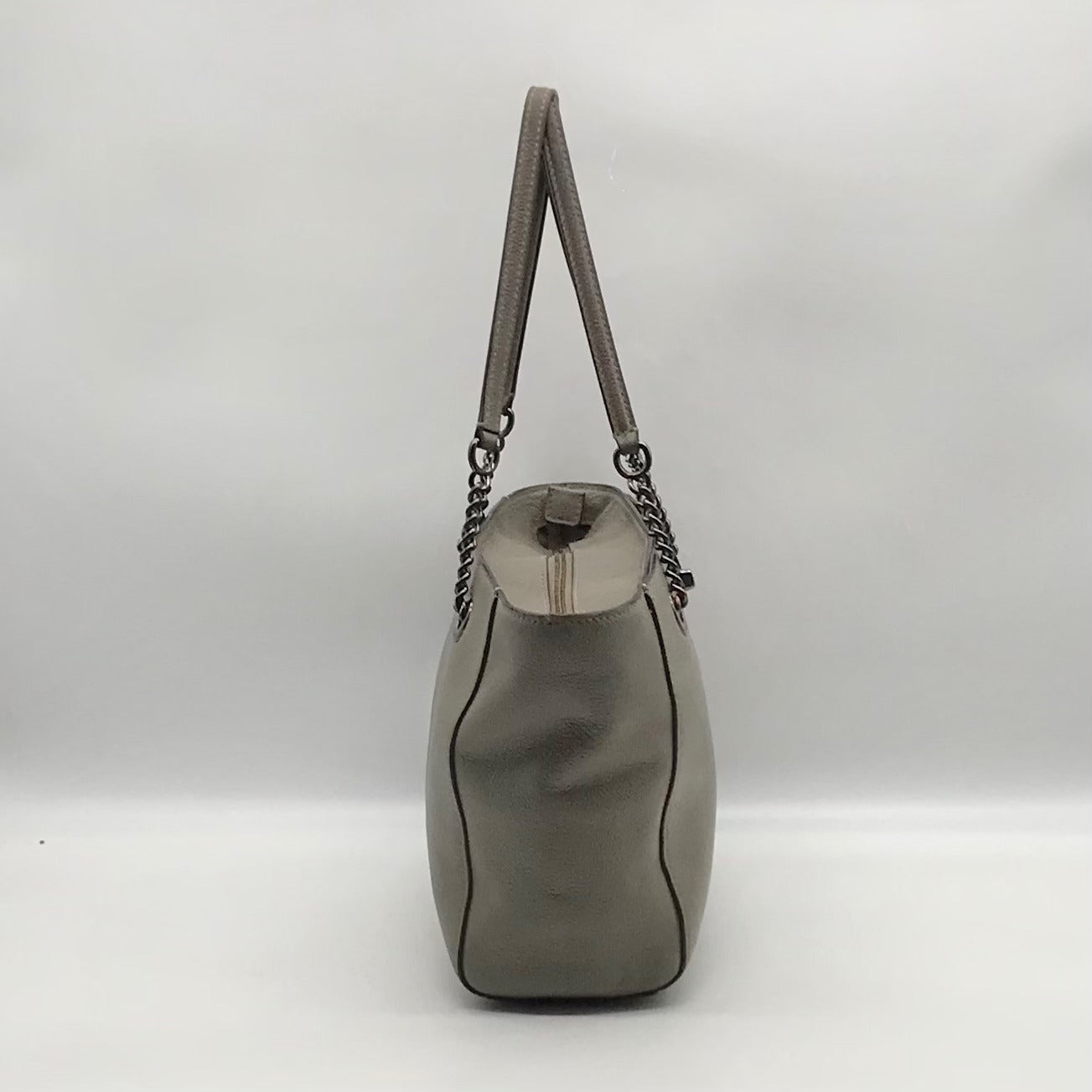 Coach Gray Pebbled Leather Turnlock Chain Tote Bag 57107