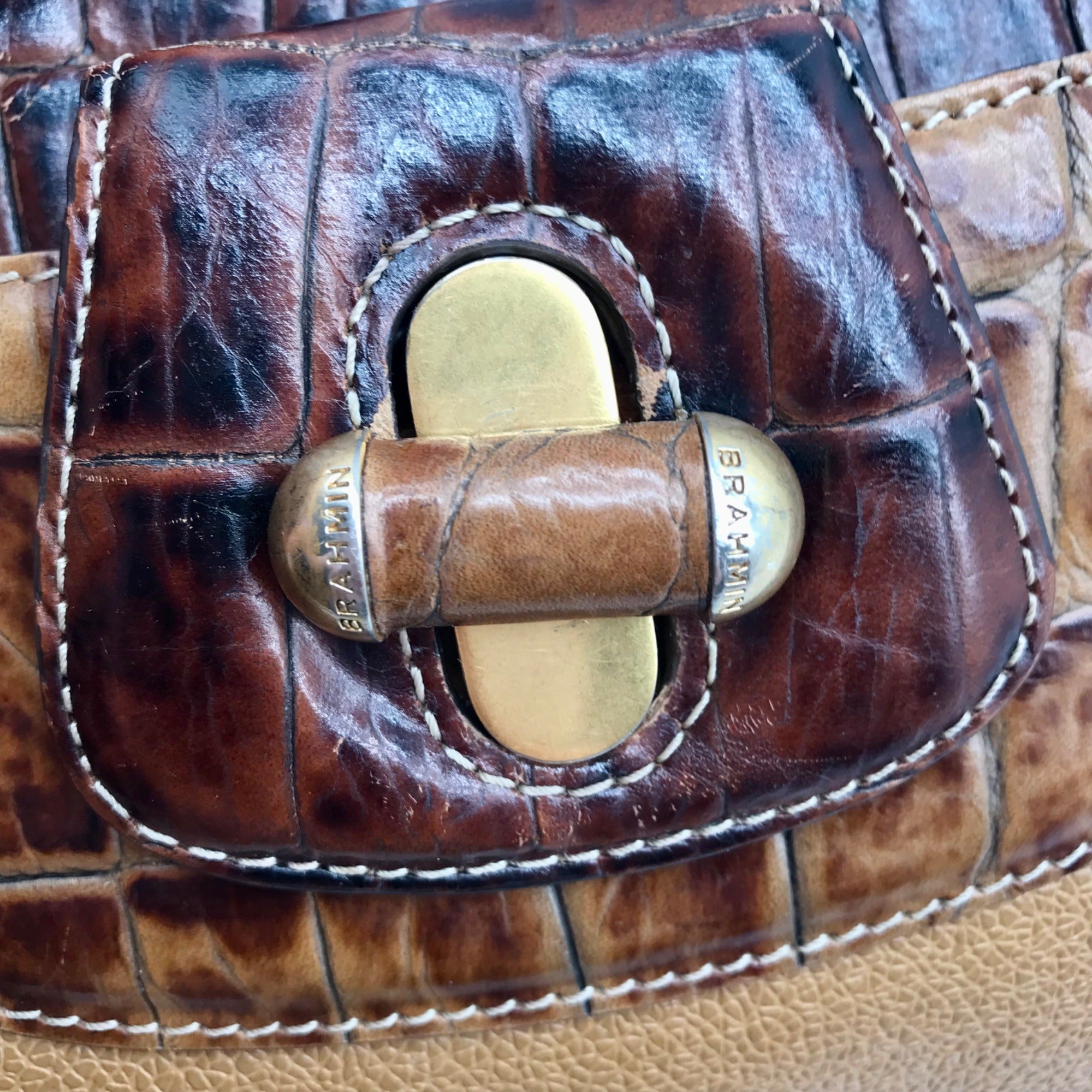 Brahmin Brown Crocodile Embossed Leather 25th Anniversary Edition Shoulder Bag