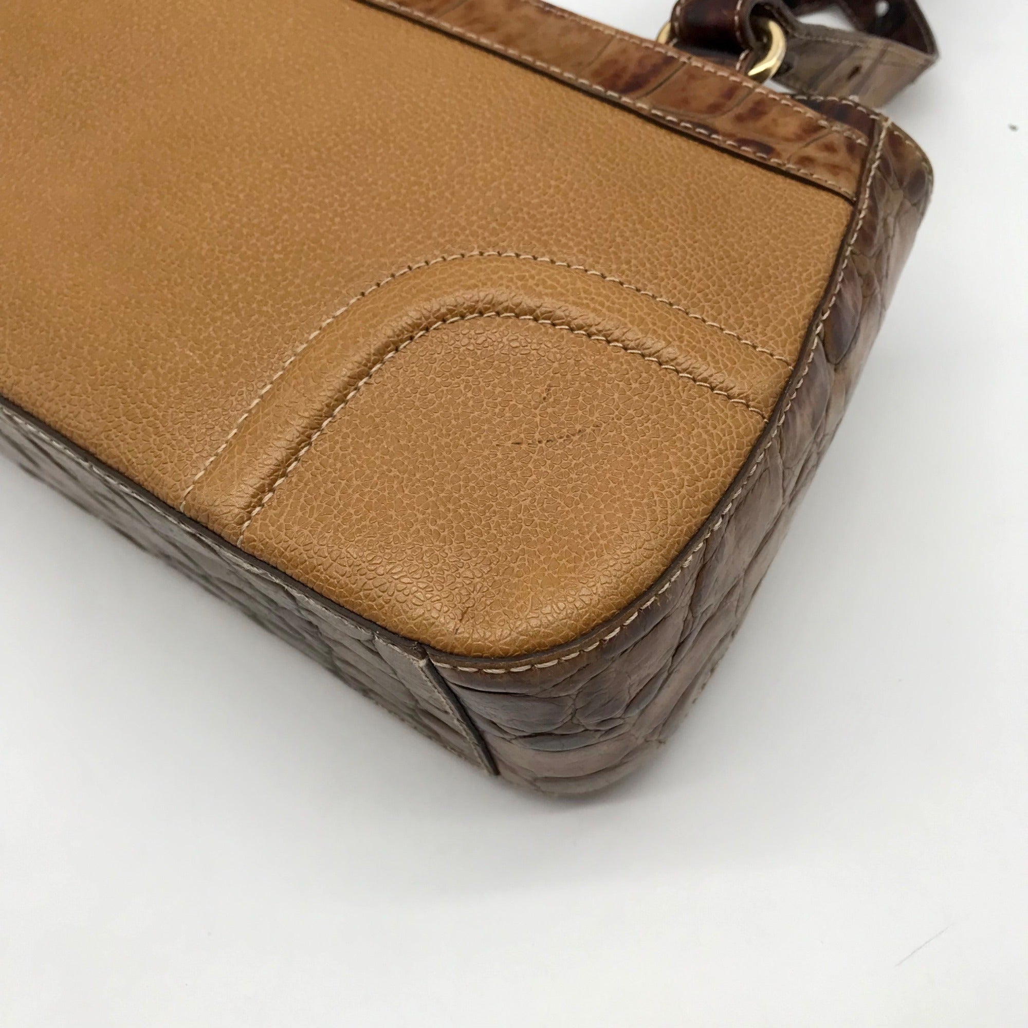 Brahmin Brown Crocodile Embossed Leather 25th Anniversary Edition Shoulder Bag