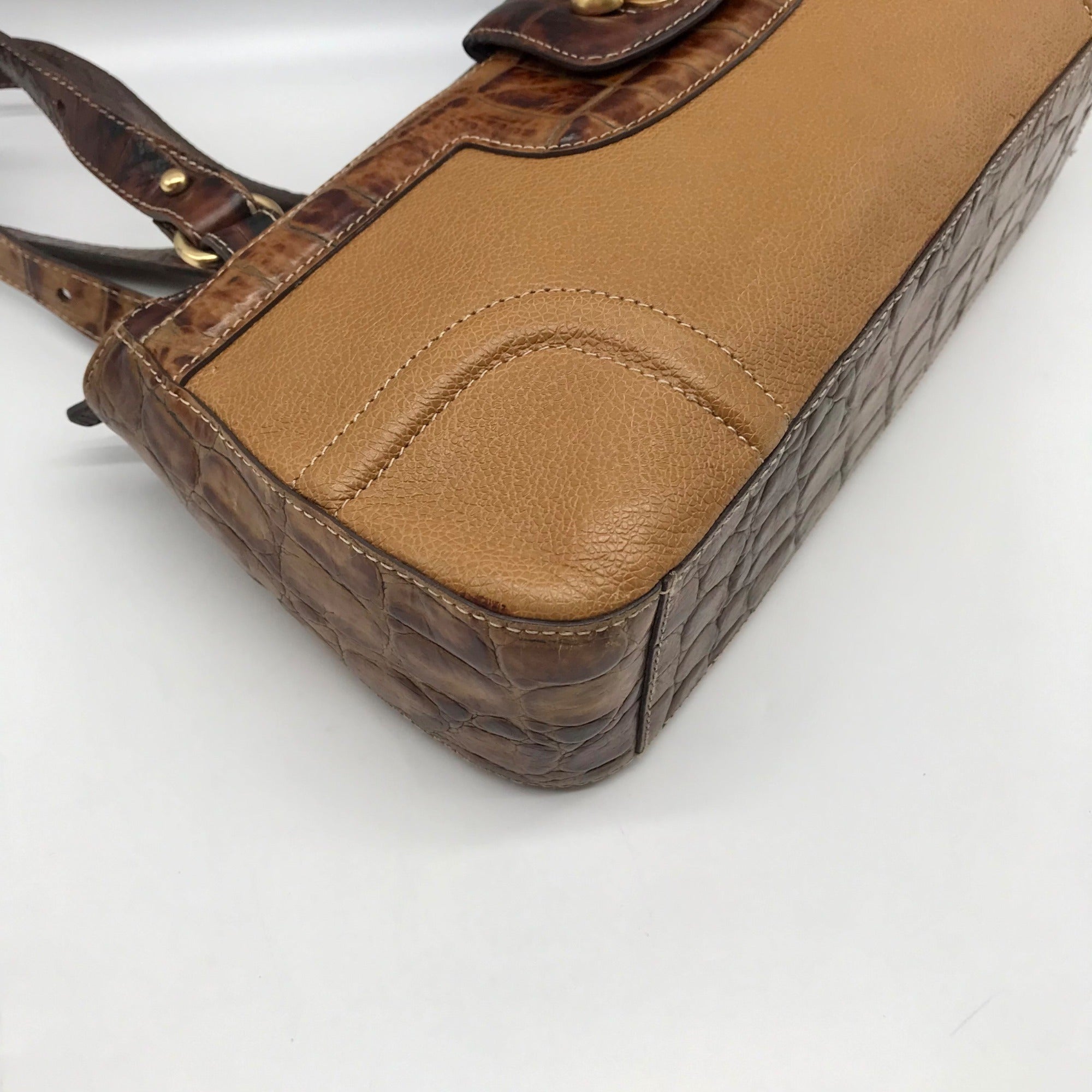 Brahmin Brown Crocodile Embossed Leather 25th Anniversary Edition Shoulder Bag