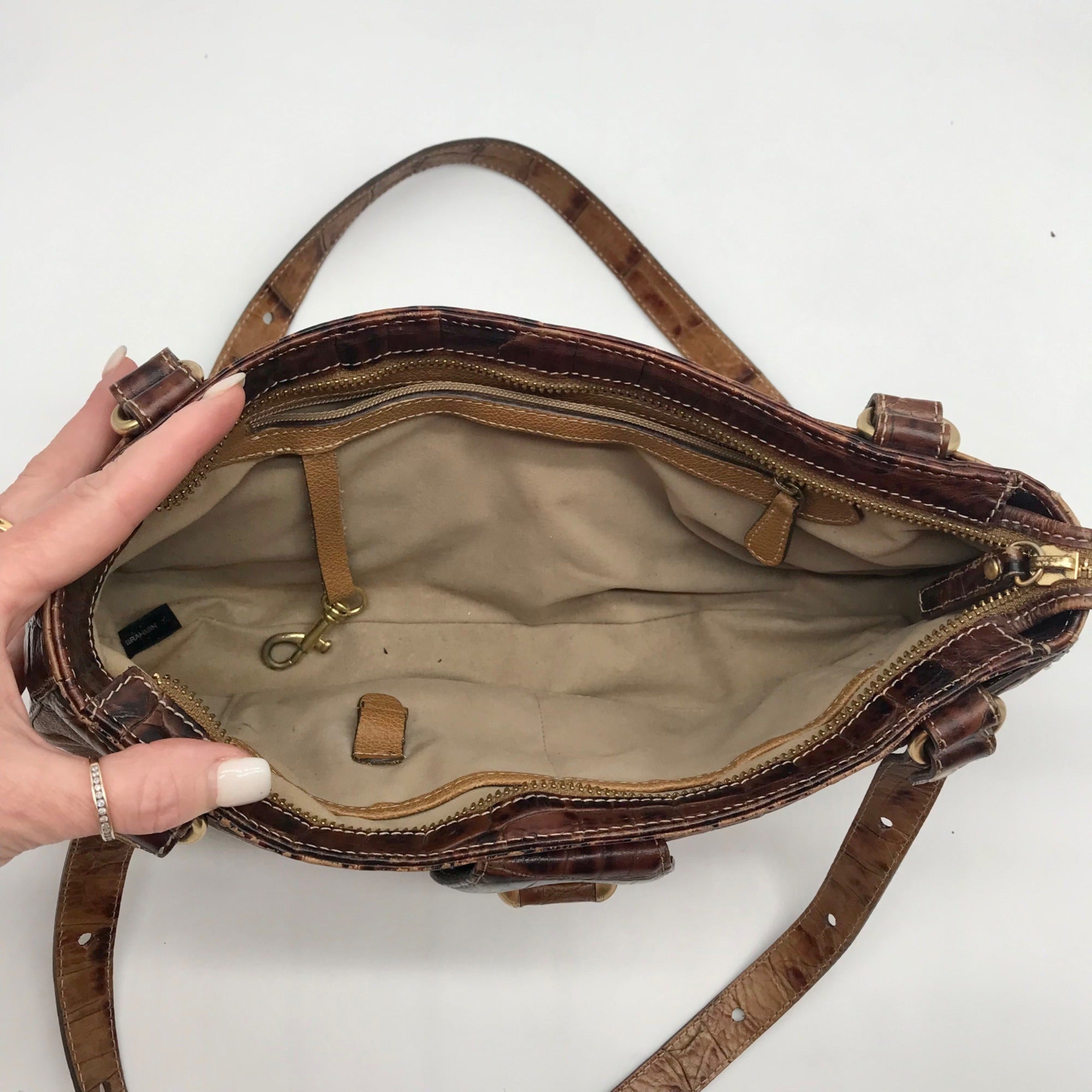 Brahmin Brown Crocodile Embossed Leather 25th Anniversary Edition Shoulder Bag